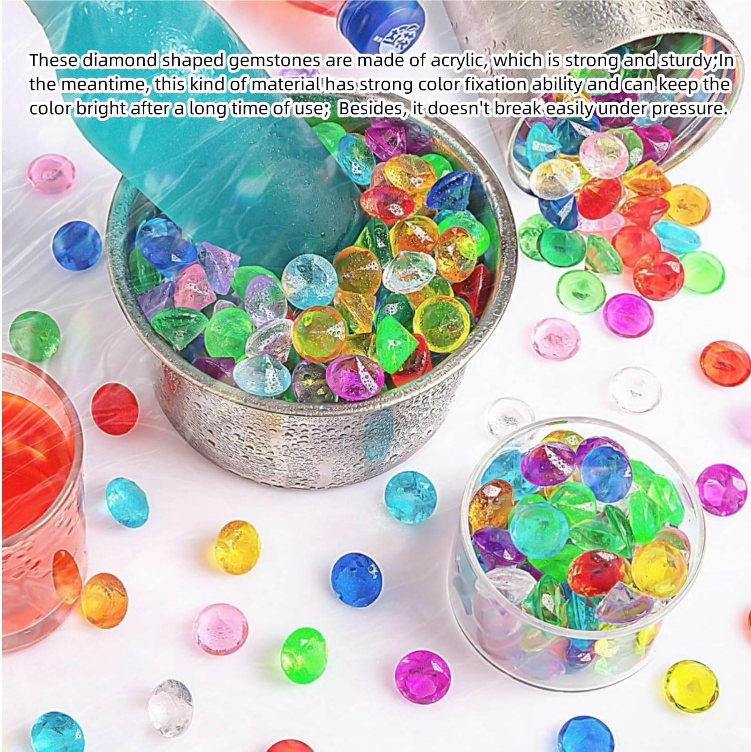250 PCS Decorative Acrylic Diamonds Gems 0.75 Inch Colored Jewels Treasure Gemstones for Wedding Centerpieces,Party Decorations,Table Scatters,Home Vase Fillers,Birthday,Diving Pool Jewelry image number 1