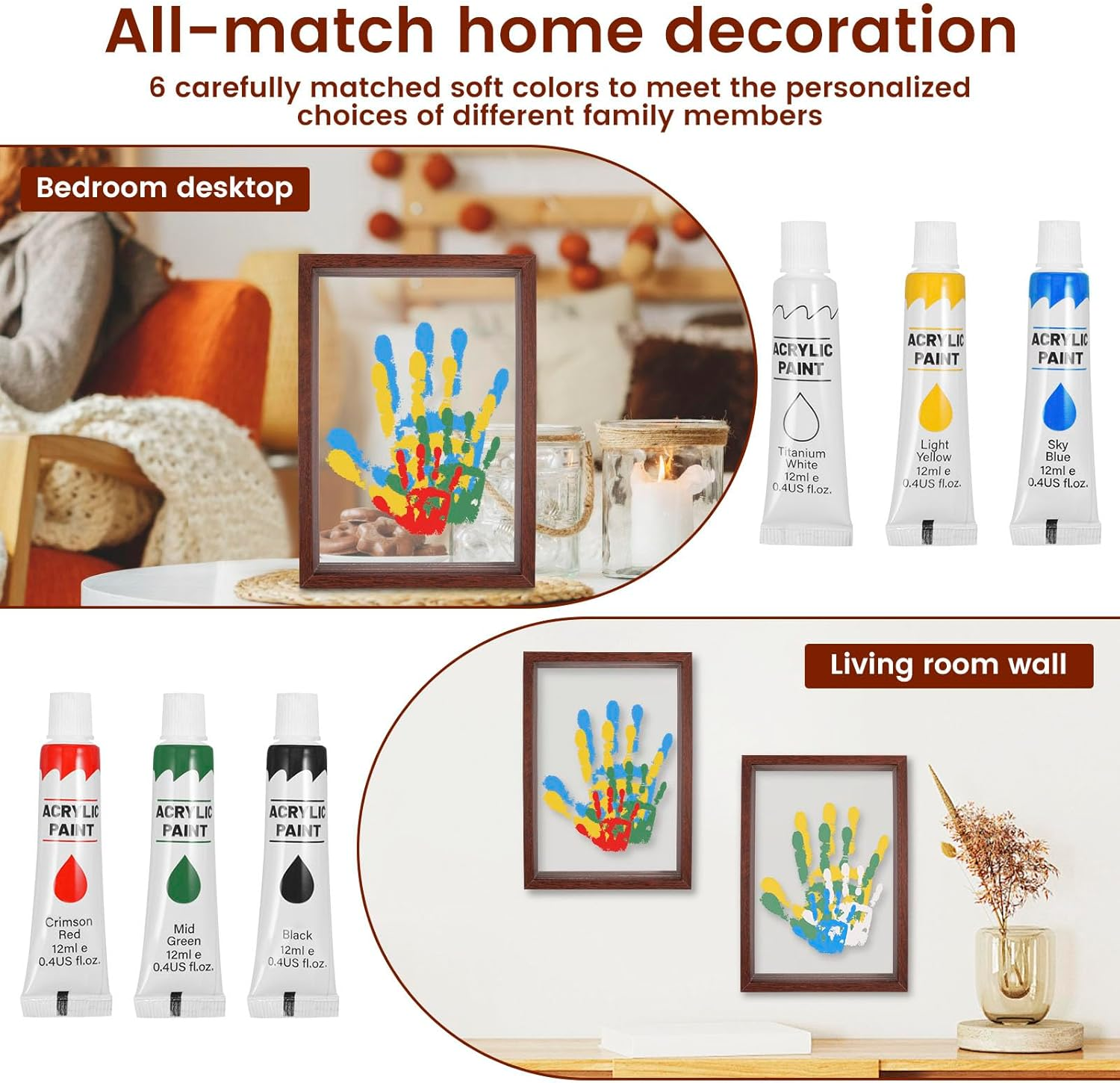 DIY Handprint Kit Baby Handprint and Footprint Keepsake Frame Set DIY Craft Frame with Acrylic Paint for Present image number 3