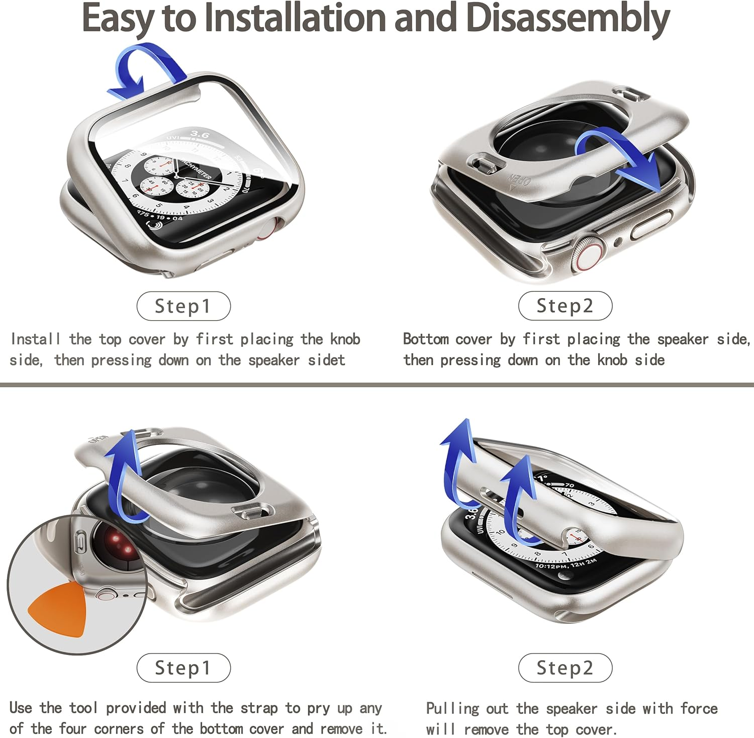 Zumyzu 2 in 1 Waterproof Case Compatible with Apple Watch 40Mm Series 6/5/4/SE with Tempered Glass Screen Protector, Full Coverage Bumper Cover for Iwatch Case 40Mm Starlight image number 4