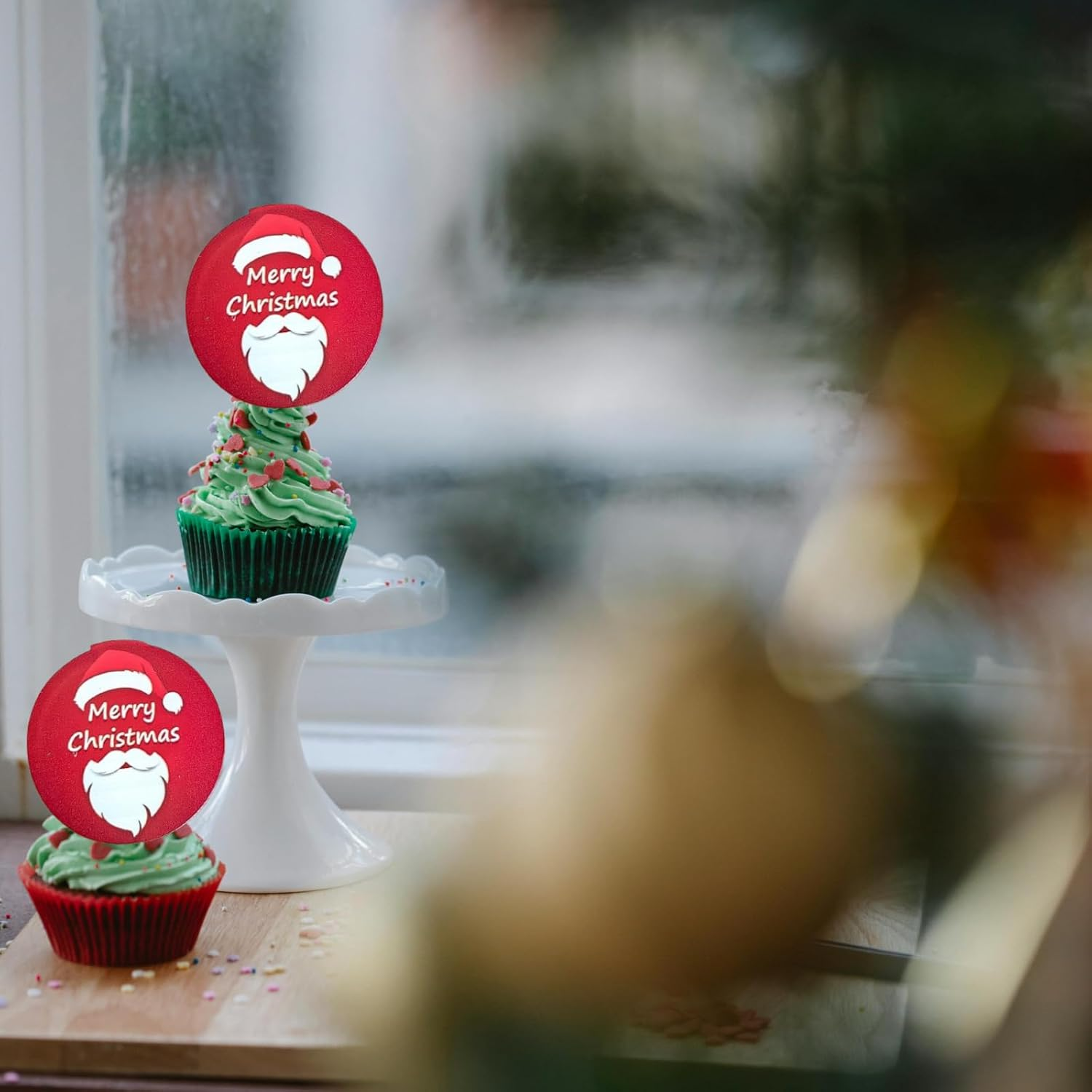 3 LITTLE DESSERTS UV Printed Acrylic Cupcake Toppers - Christmas Bauble Edition - Pack of 6 image number 1