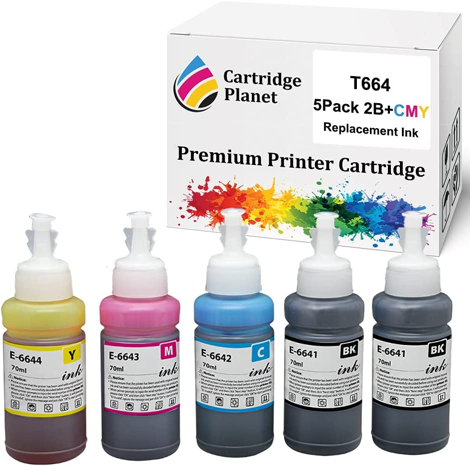 Cartridge Planet 5 Pack (2BK,1C,1M,1Y) Compatible Ink for Epson T664 for Epson Expression ET-2500 ET-2550 ET-2610 ET-2650 ET-3600 Workforce ET-16500 ET-4500 ET-4550