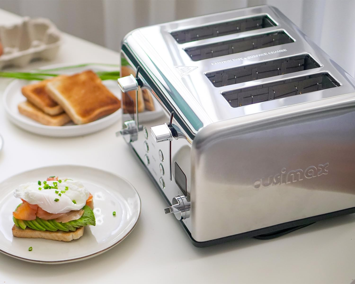 4 Slice Toaster, CUSIMAX Stainless Steel Toaster with Clear LED Display, Bread Toaster with Extra Wide Slots and 6 Browning Settings, Cancel/Reheat/Defrost Function, Removable Crumb Trays, Silver image number 6
