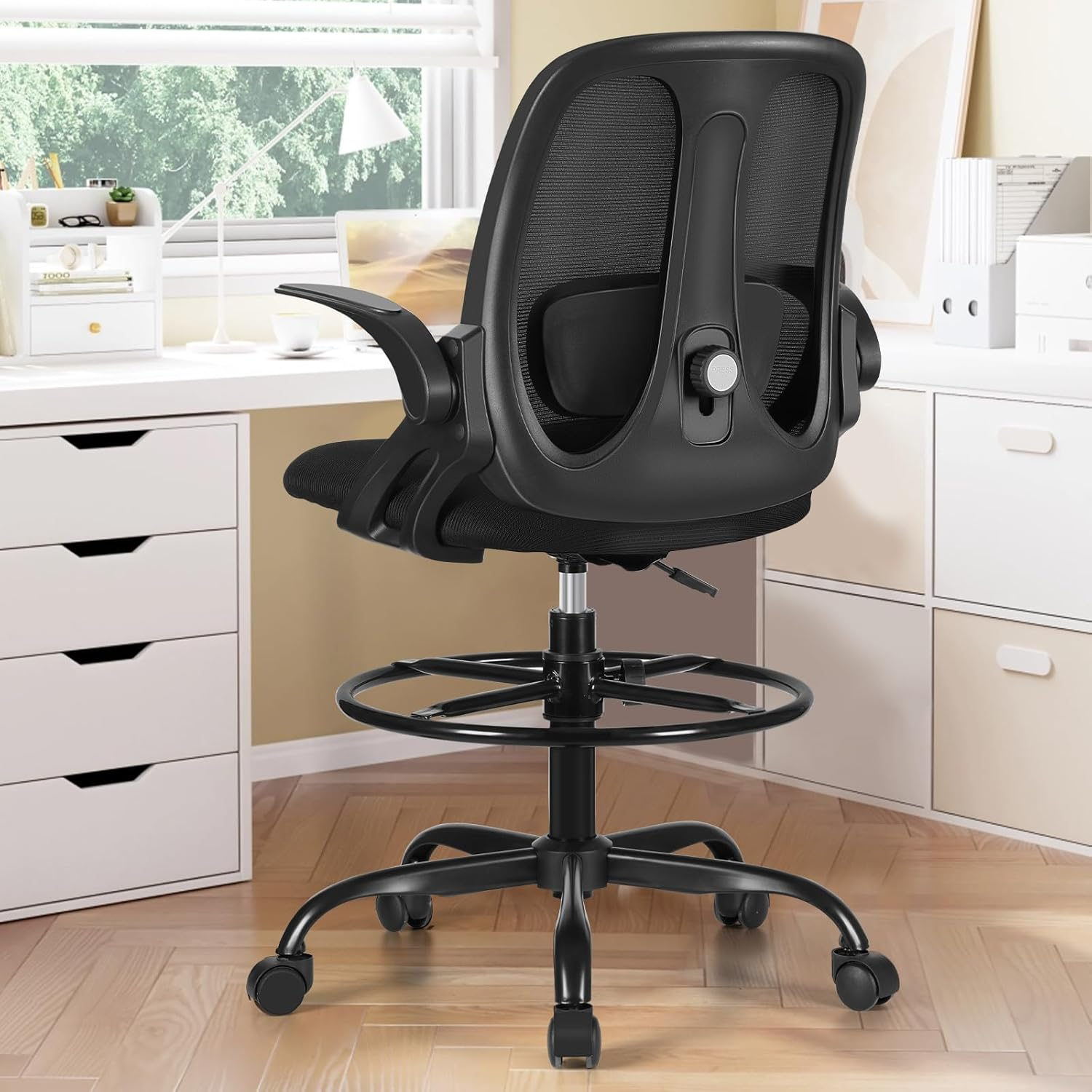 Razzor Drafting Chair Tall Ergonomic Office Chair Standing Desk Stool Chair with Adjustable Lumbar Support and Footrest Ring Executive Computer Chair, Rz2203-Z-Dark Gray