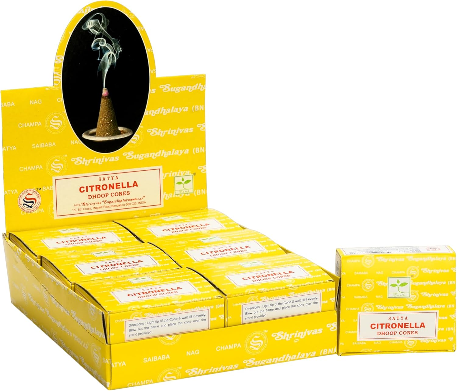 Earth Satya Incense Dhoop Cones (Pack of 12 X 12 Cones) (Green Certified) - Rose Fragnance - Perfect for Worship, Church, Aroma Therapy, Relaxation image number 1