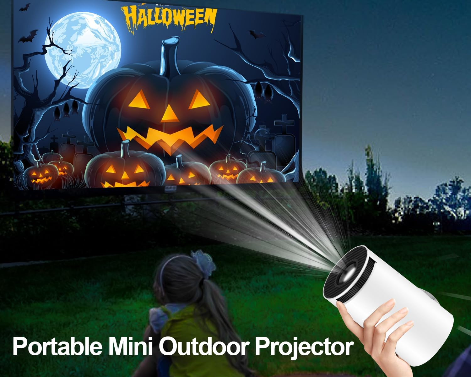 Mini Projector with 5G Wifi6 BT 5.0 Android 11, Portable Projector 4K 1080P Support, Smart Projector Auto Horizontal Correction,180&deg;Rotatable Outdoor Movie Projector (White) image number 6