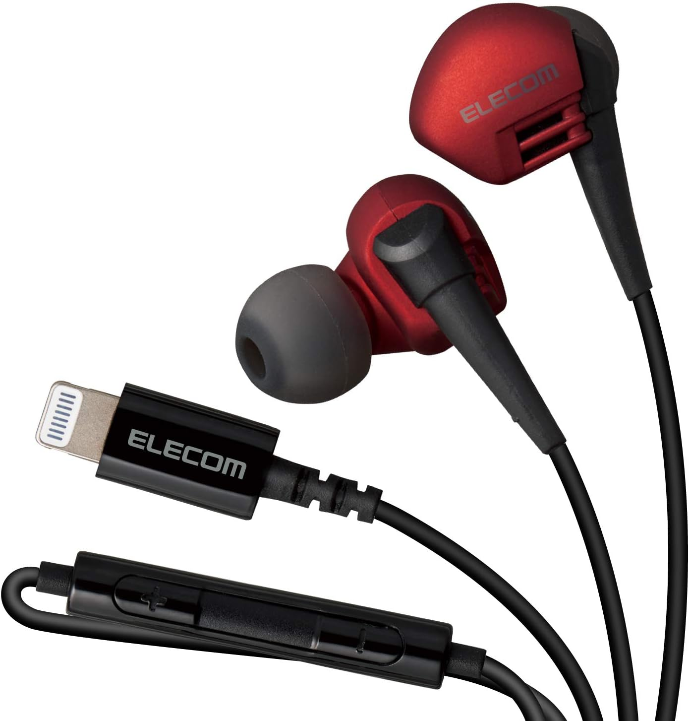 Elecom Stereo Headphone with Microphone, Ear Plug Type, Lightning Black