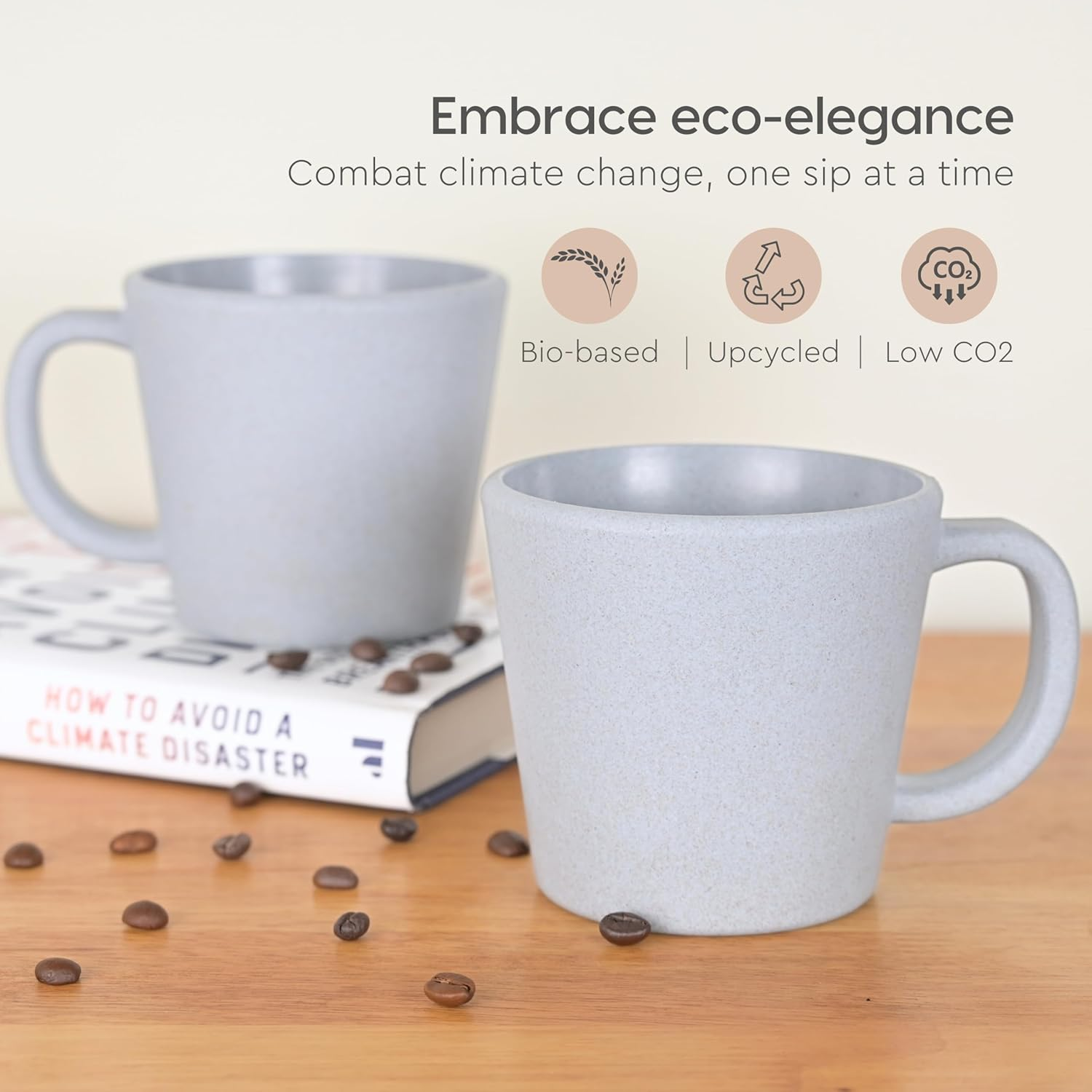 Eha Earth-Friendly Majestic Coffee Mug Set of 2 |12 Oz|Made with Rice Husk & Bamboo Fibers|Microwave Safe|Hot & Cold Coffee Cup, Milk & Tea Cup | Mugs for Coffee Pack of 2 Azure