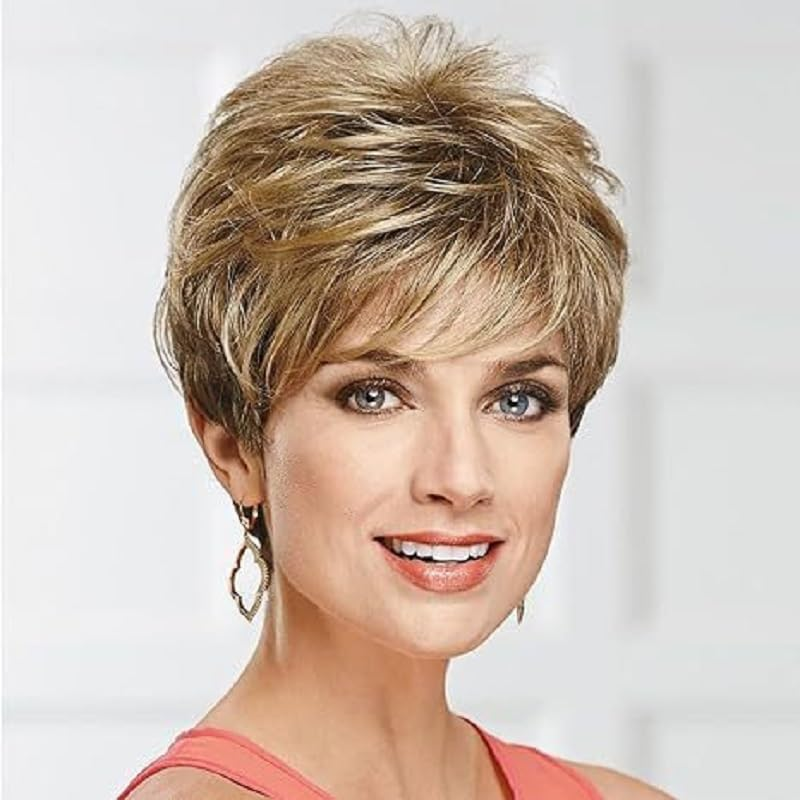 Women'S Short Brown Pixie Wig - Stylishly Textured with Layered Pieces and Wispy Side-Swept Bangs for a Chic Look image number 2