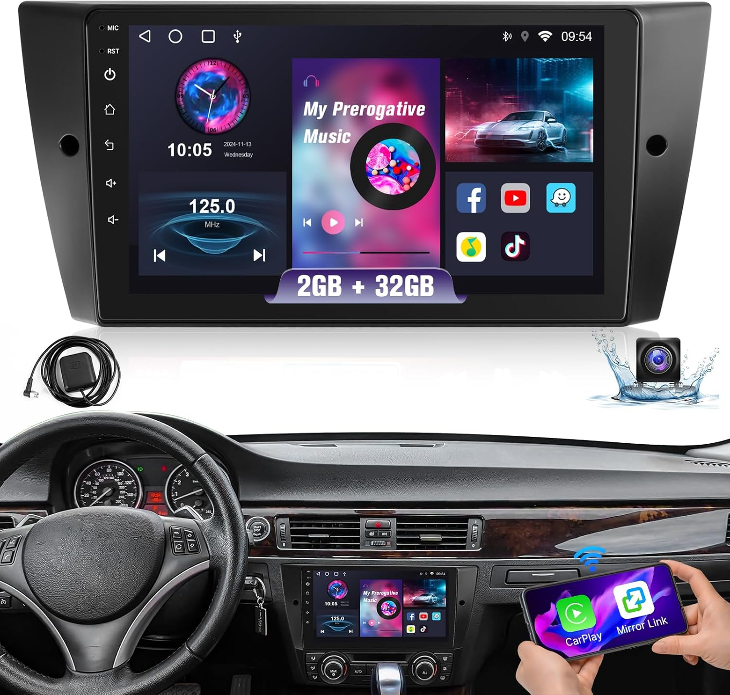 Leadfan Car Radio for BMW 3 Series 328I 335I 325I 2005-2011 Stereo Wireless Carplay Android Auto, 9" IPS Touch Screen for BMW E90 E91 E92 E93 Stereo with Wifi GPS Navi/Bt/Swc + Rear Camera + Canbus image number 2