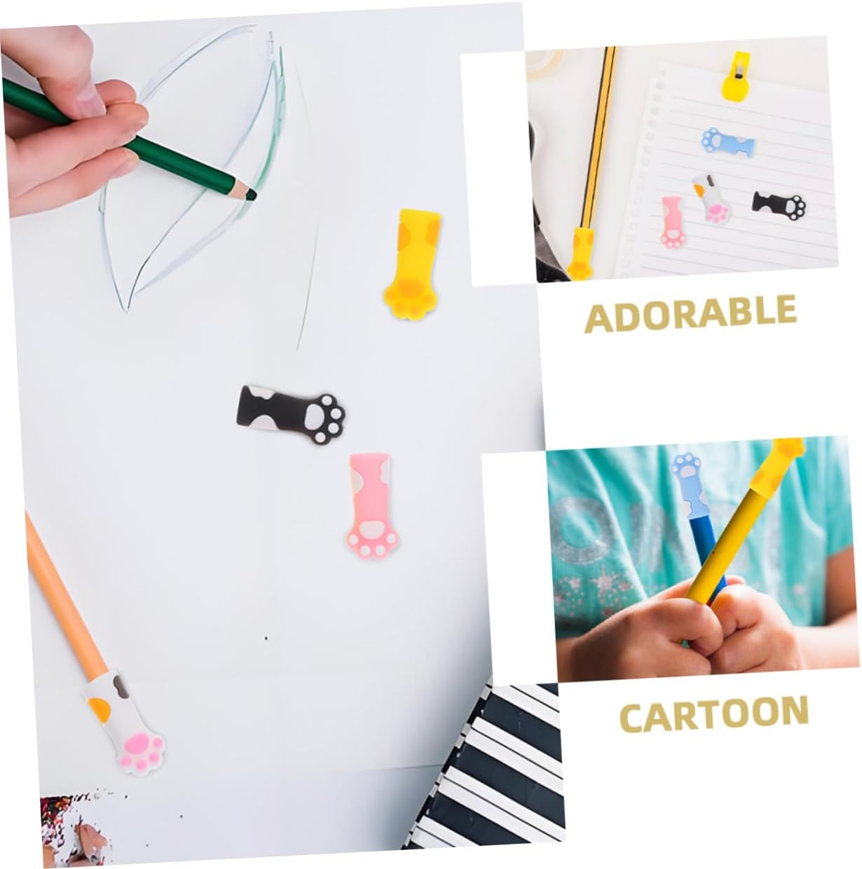 COHEALI 12 Pcs Wooden Pencil Tip Protectors, Cat Shaped Silicone Pencil Caps Toppers for School and Office image number 2