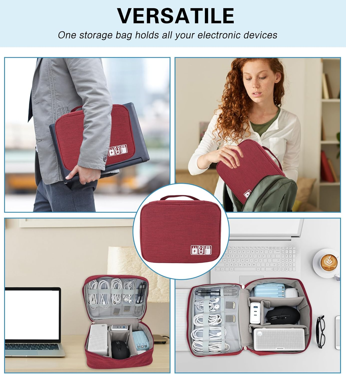 Electronics Organizer Bag, Cord Organizer Travel, Portable Tech Bag,Waterproof Cable Case, Travel Essentials for Cord/Charger/Earphone/Usb/Tablet/Electronic Accessories image number 2