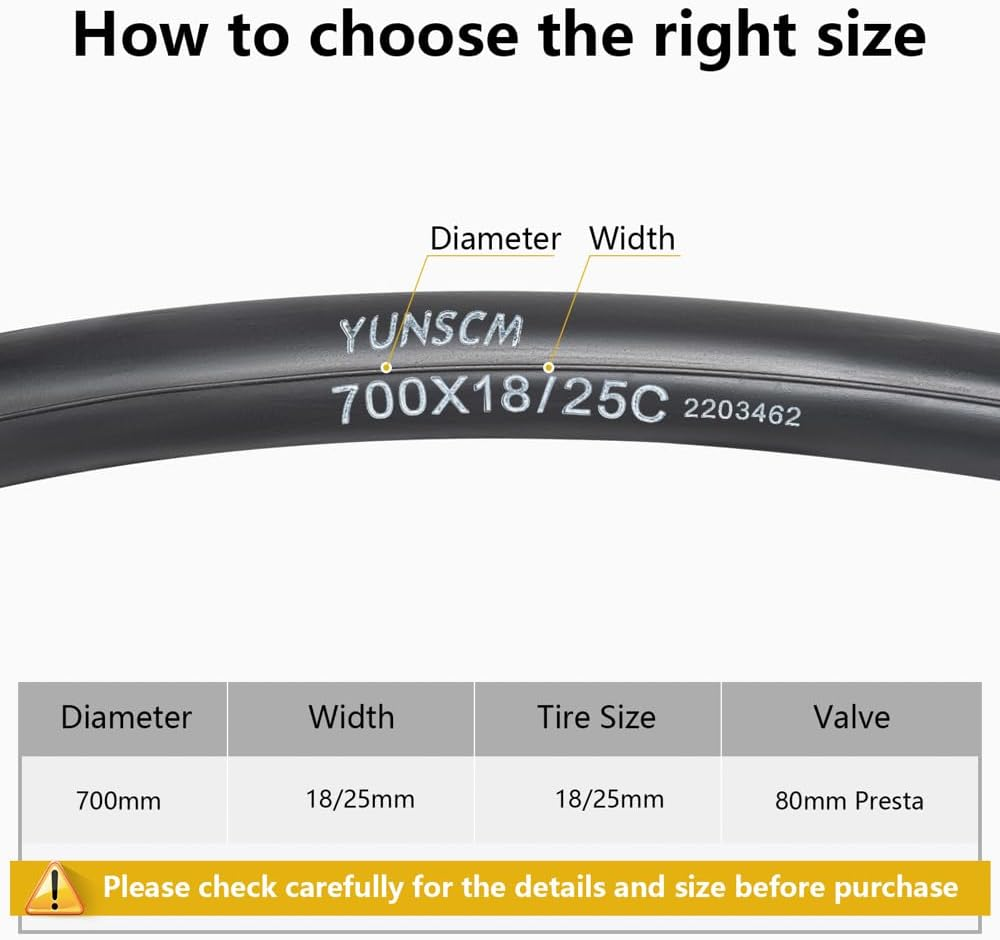Yunscm 2 Pcs,Heavy Duty 700X23C Bike Tubes,700X18/25C Bike Inner Tubes,Presta Valve 80Mm,Ideal for High Wheel Rims,Road Bike Tube 700X18C/20C/23C/25C,700X25C Bike Tubes