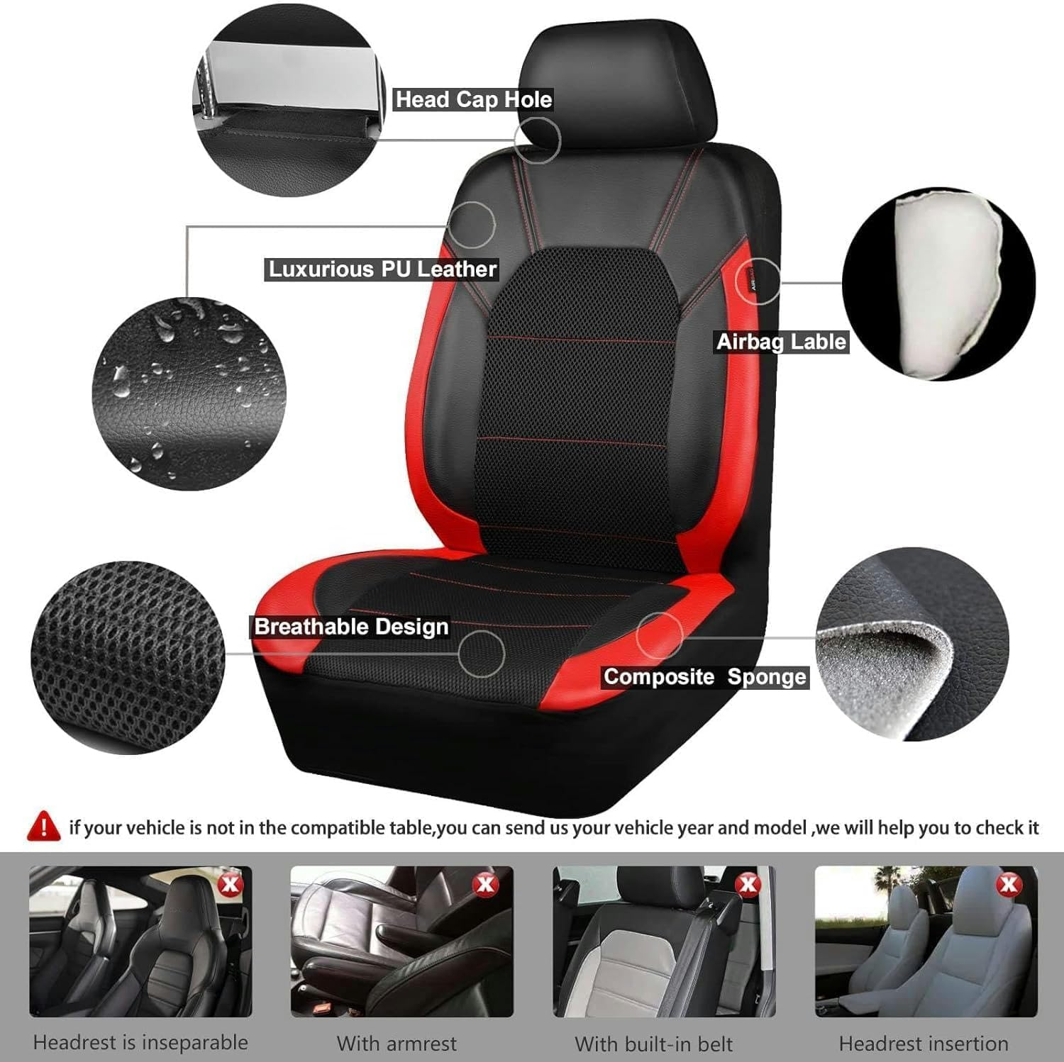 Yueany Car Seat Covers Universal Fit for Nissan Navara D22 Navara D40 Navara D40 S Navara Np300 Navara Np300 S Protection Full Set Seat Covers - Gray image number 2