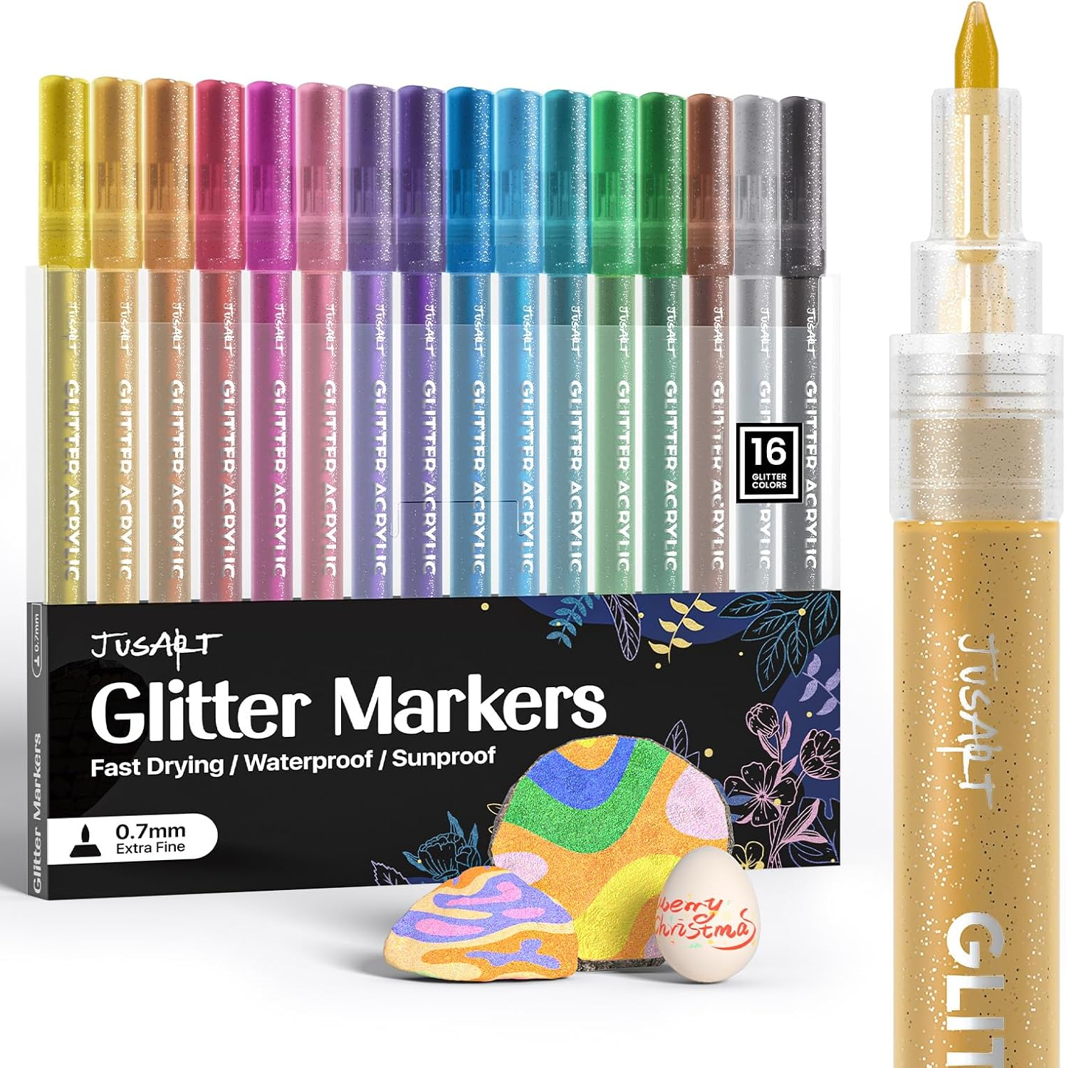 16 Colors Acrylic Glitter Markers Pen, Glitter Paint Pens, 0.7Mm Fine Point Tip Metallic Shimmer Marker, Adults DIY Crafts Making, Greeting Birthday Cards Present, Drawing, Scrapbooking Supplies