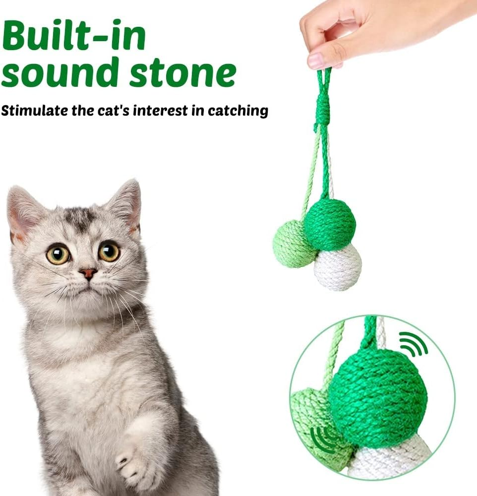 Mioyoow Cat Hanging Toy, Healthy Safe Sisal Teaser Ball Hanging Interactive Cat Exercise Toy with Sound for Kittens Puppies Small Rabbits Squirrel Hamster image number 4