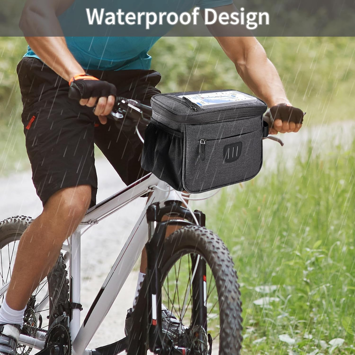 Annhua Bike Handlebar Bag Large Bicycle Front Storage Pouch, Waterproof Bike Phone Holder with Touchscreen and Shoulder Strap for Road MTB Cycling - Gray image number 5