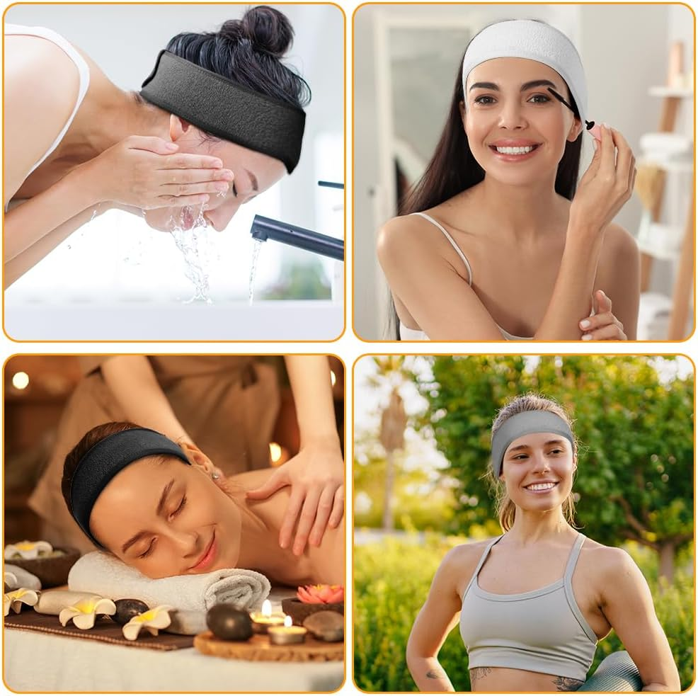 LOPHE 6 Pack Spa Headband, Facial Makeup Hair Wrap with Adjustable Magic Sticker, Women Skincare Headband, Washband for Shower, Headband for Washing Face Shower Sports (White) image number 1