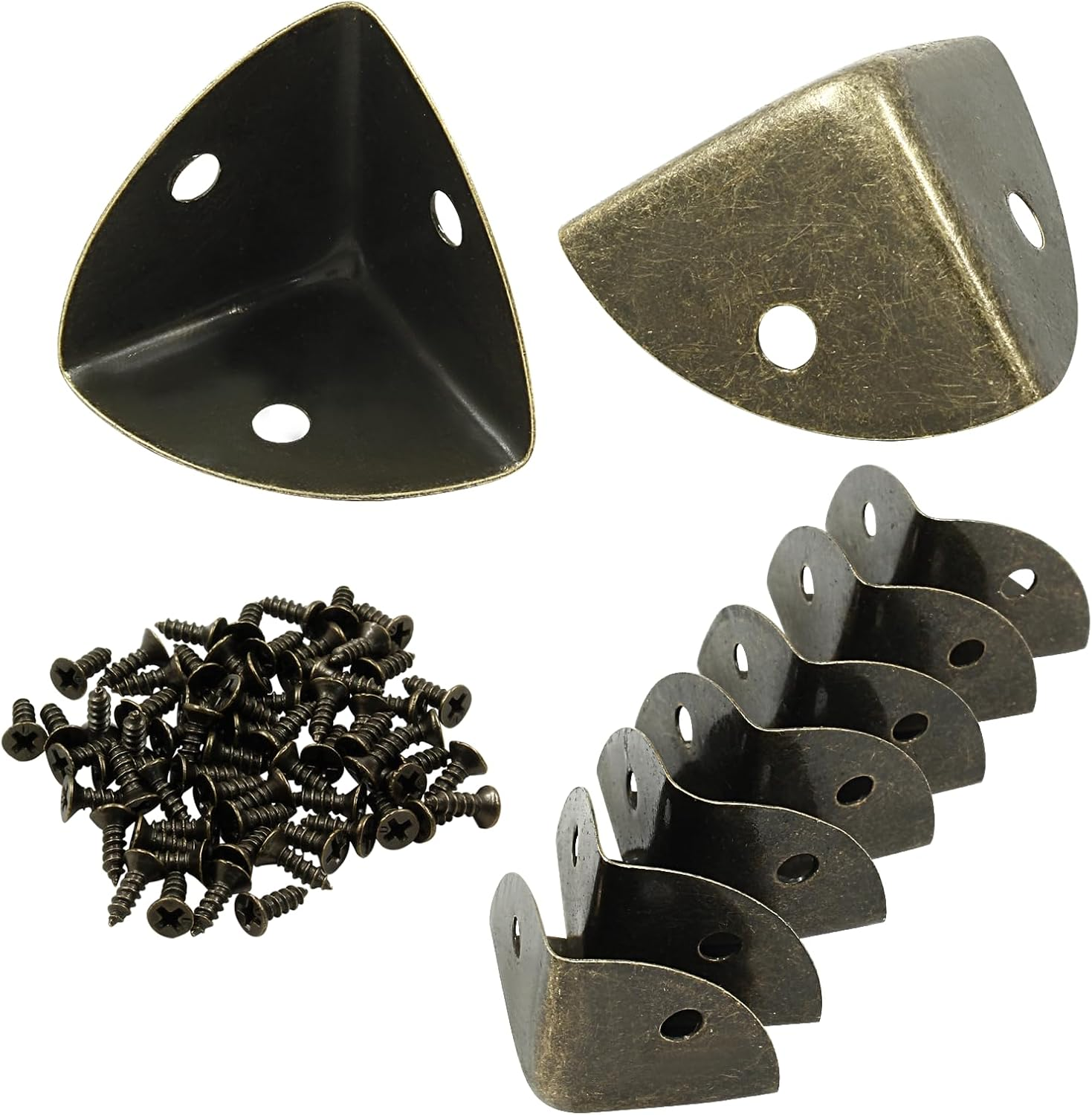 12Pcs Box Corner Protectors, 1" (25Mm) Metal Corner Edges Protector Triangle Corner Protectors Bronze Corner Covers Edge Guard with Screws for Wooden Case Trunk Box Table Cabinet image number 5