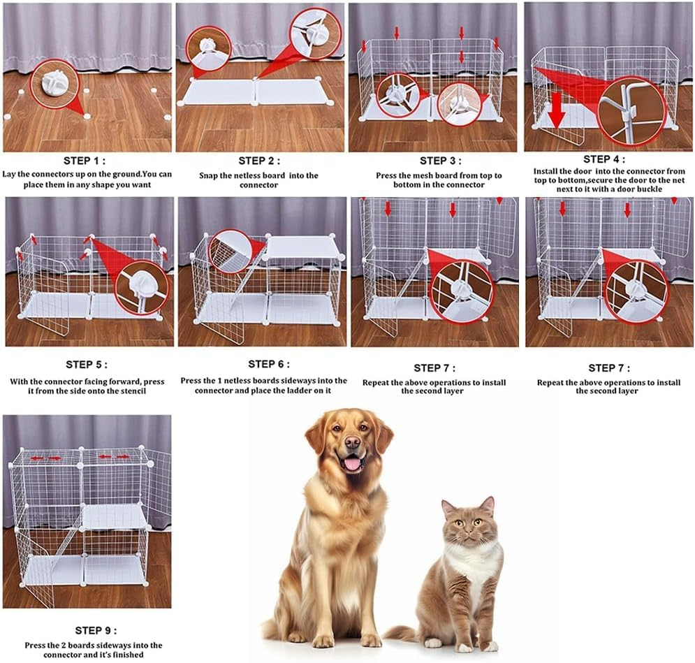2 Tier Cat Cage Indoor, Detachable Metal DIY Pet Playpen, Portable Collapsible Pet Cat Cage, Animal Cage Wire Cage Indoor, 75 * 73 * 39 Cm, White image number 1