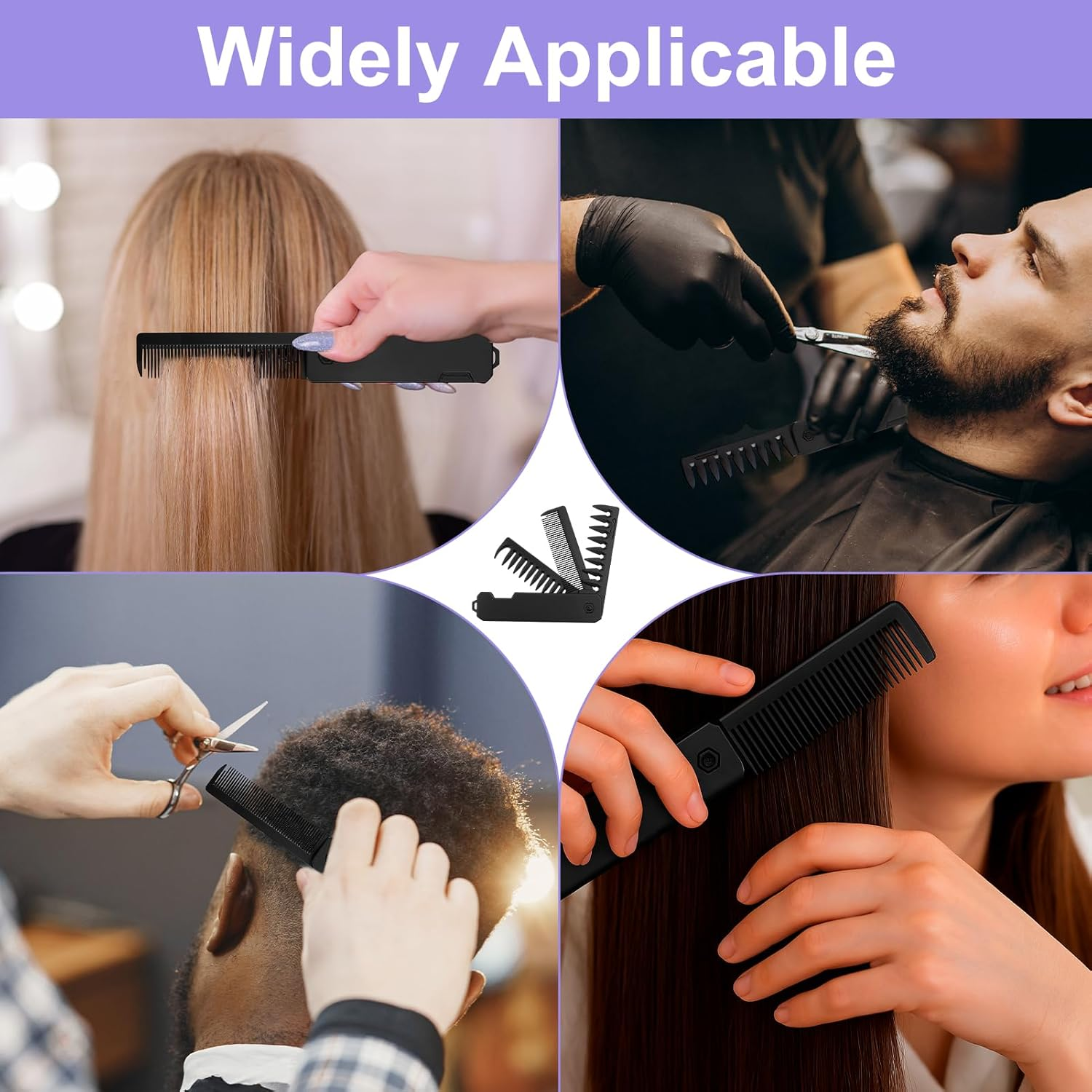 3-In-1 Folding Comb, Men'S Portable Hair Comb with Fine Tooth and Wide Tooth Comb, Beard and Moustache Styling, Foldable Travel Comb, Compact for Daily Hair and Beard Care (Black) image number 1