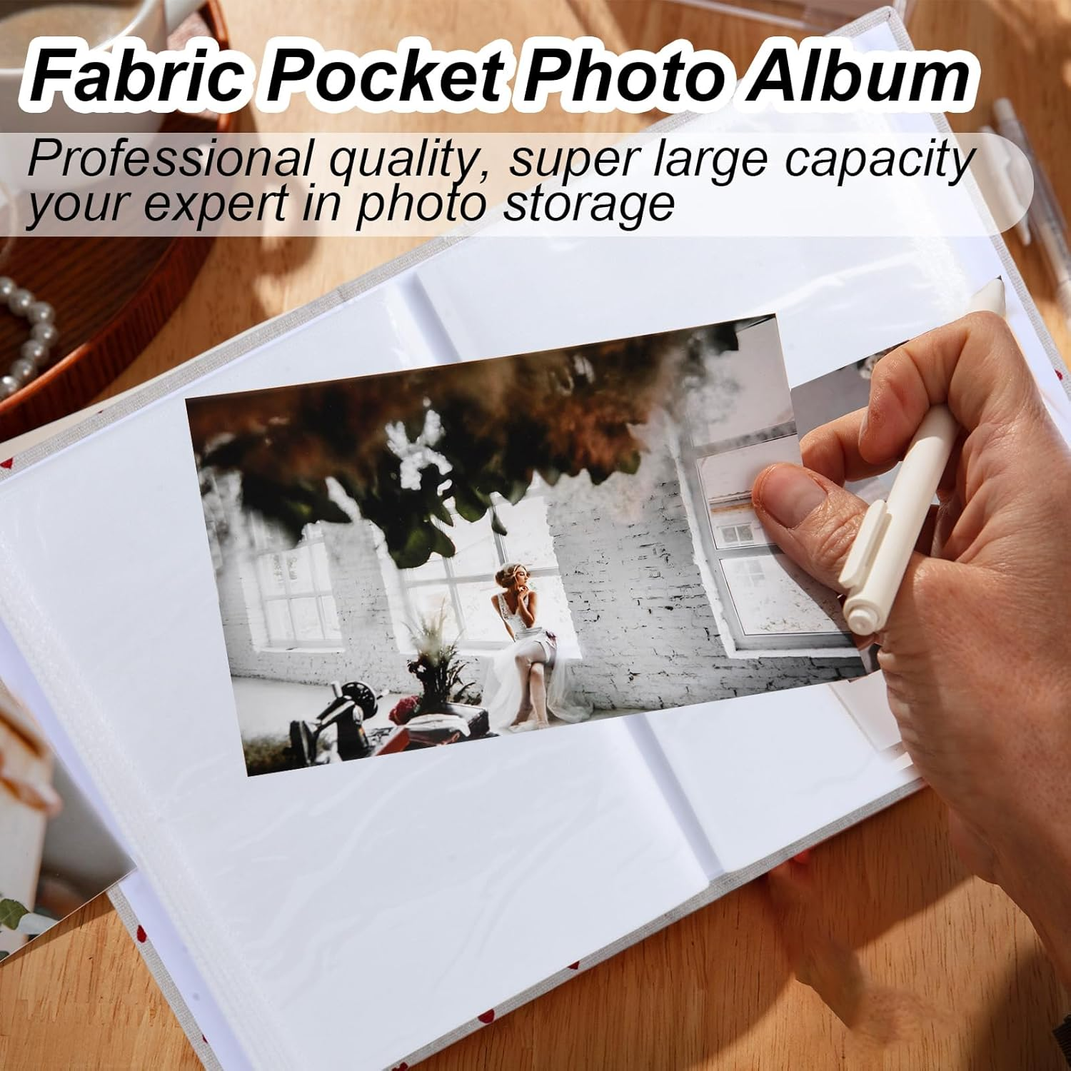 4X6 Photo Album Soft Linen Cover Family Memory Book Large Album 200 Photos for Art Postcard Picture Storage Baby Keepsake Vacation Birthday DIY Record Memories(Red Hearts) image number 2