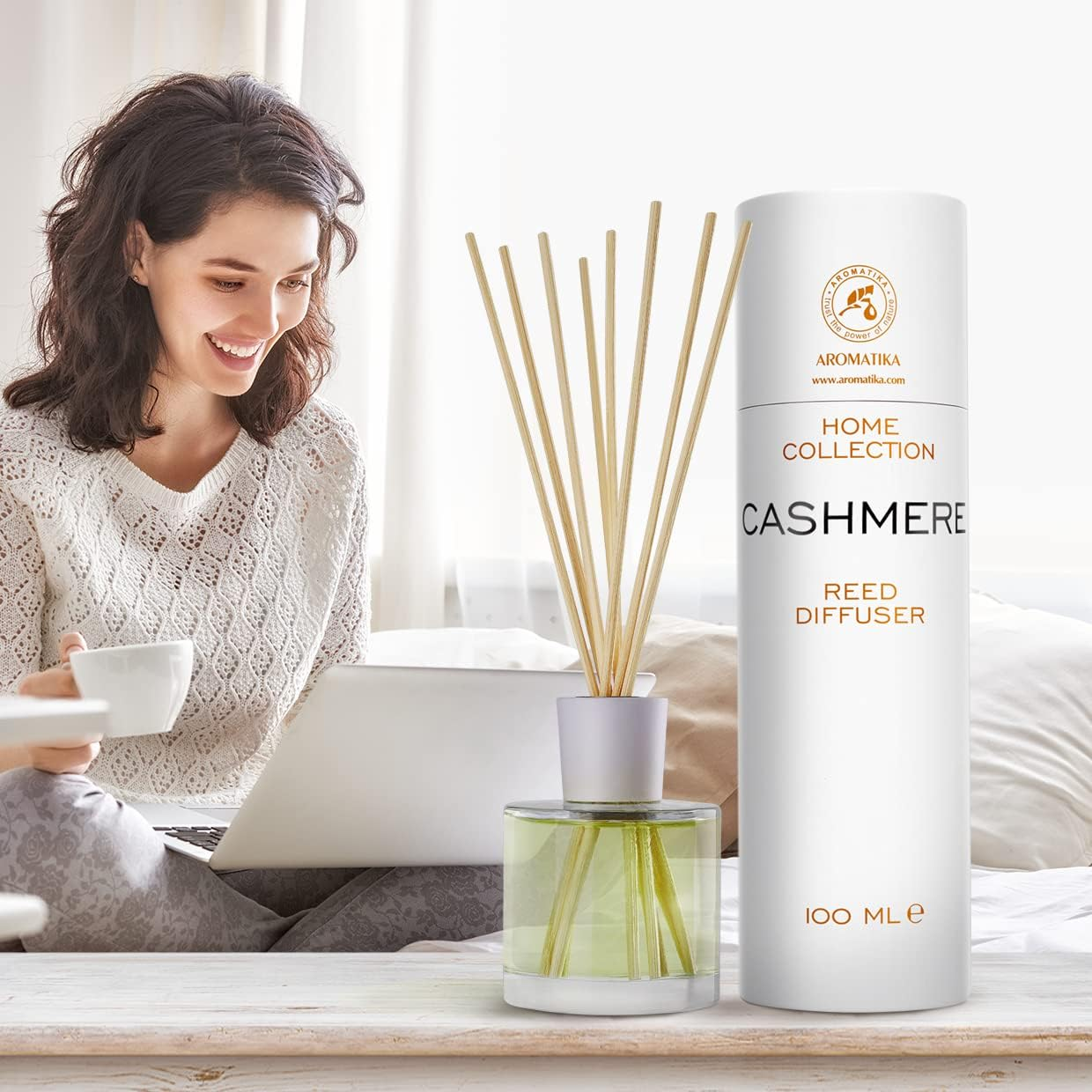 Reed Diffuser Cashmere 3.4 Fl Oz - Room Diffuser - Scented Diffusers with Bamboo Sticks - Home Fragrance - Air Freshener - Warm Scent - Fragrance for Living Room image number 3