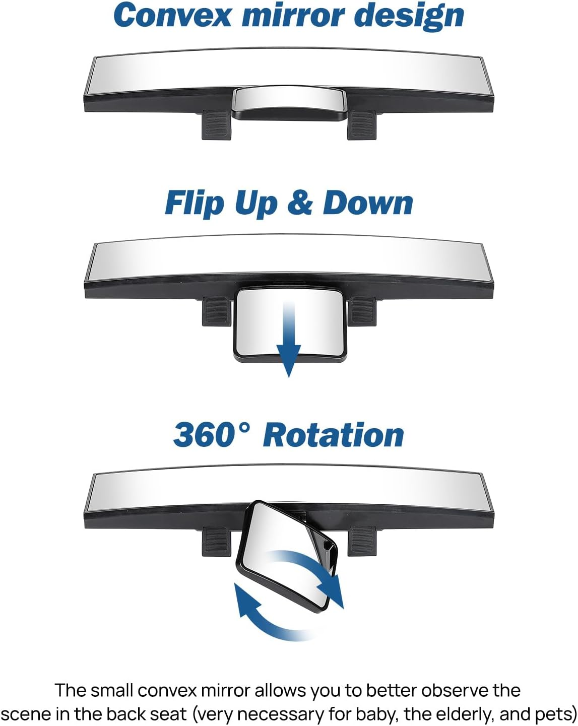JOYTUTUS Car Rear View Mirror with Baby Mirror, Universal 11 Inch Panoramic Convex Rearview Mirror, Interior Clip-On Wide Angle Rear View Mirror to Reduce Blind Spot Effectively for Car SUV Trucks