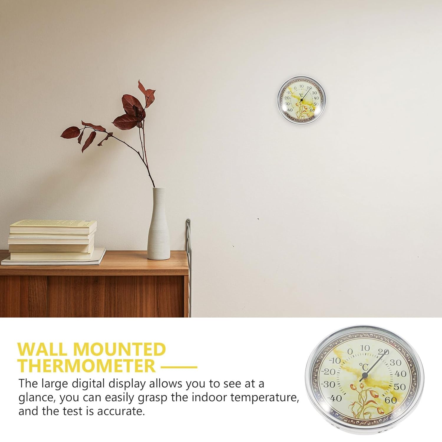 Yardwe Wall-Mount Thermometer for Nursery with Tulip Pattern High-Precision Analog Temperature for Home and Sauna Portable Indoor Thermometer with Space-Saving Design Calibration And image number 5
