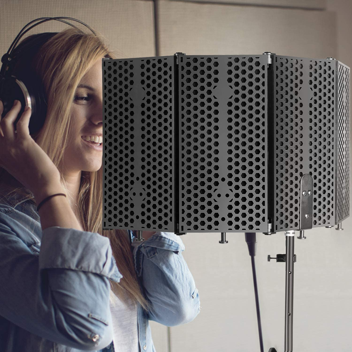 Portable Studio Acoustic Sound Shield - Mic Isolation Shield with Absorbing Foam for Microphone, Reflection Filter for Home Voice Studio (5 Panels) YOUSHARES