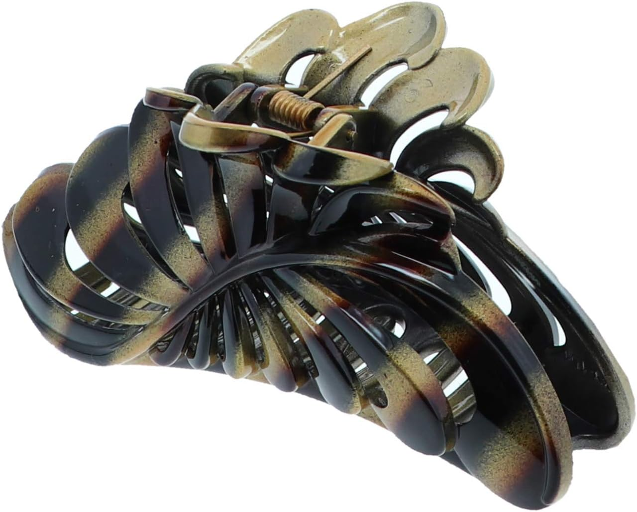 Matte Black 5 Inch Large Jaw Clip Hair Claw with Leaf Design (Motique Accessories)