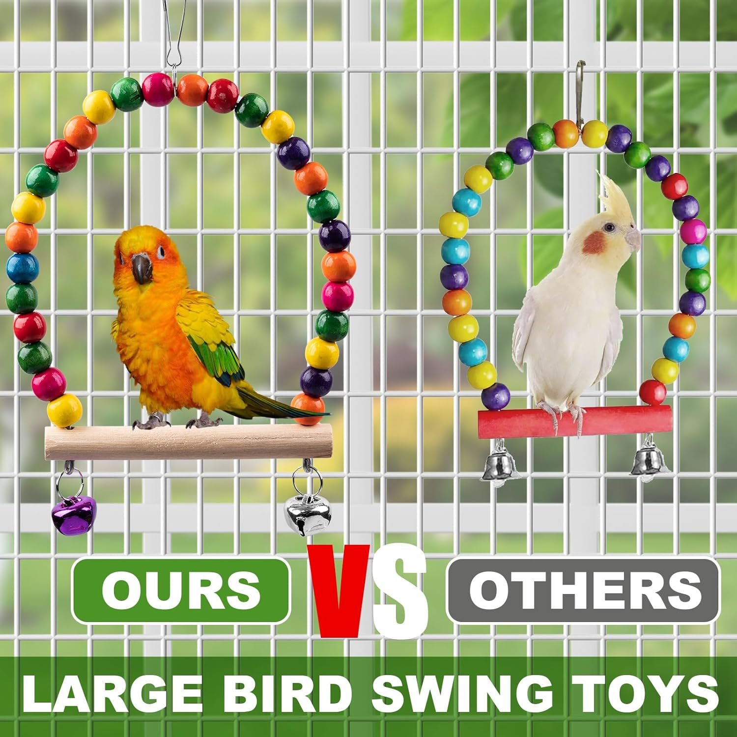 Bird Toys for Parakeets 7Pcs, Wood Parrots Budgie Cage Accessories, Bird Perch Swings for Small Conure Cockatiel Toys, Bird Ladder Swing for Parakeets Climbing 18'' image number 3