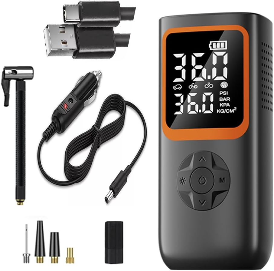 Car Tyre Inflator Portable Air Compressor Cordless or DC12V 2X Fast Portable Tire Pump for Car Bike Balls Motorcycle Tyre Air Pump Tyre Pump 150PSI Tyre Pressure Gauge Auto-Off image number 1