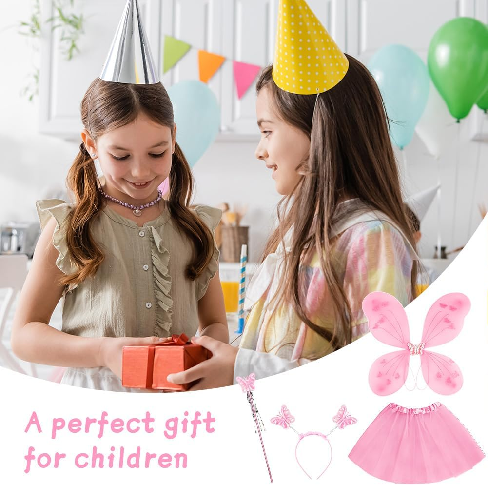 AYBUY Fairy Wings Kids Costume, Fairy Butterfly Wings with Tutu, Magic Wand and Headband, Fairy Princess Skirt Set, Fairy Dressing up Costume for Girls image number 1