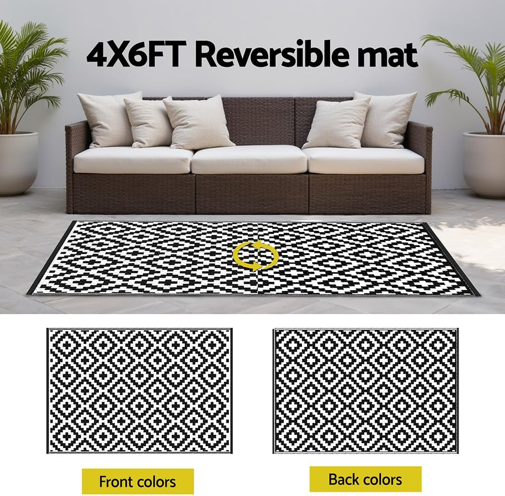 Gardeon Outdoor Rugs, 120X180Cm Large Carpet, Reversible Area Mat, PP Dual-Sided Patio Rug for RV, Backyard, Deck, Camping, Picnic, Cross Design image number 4