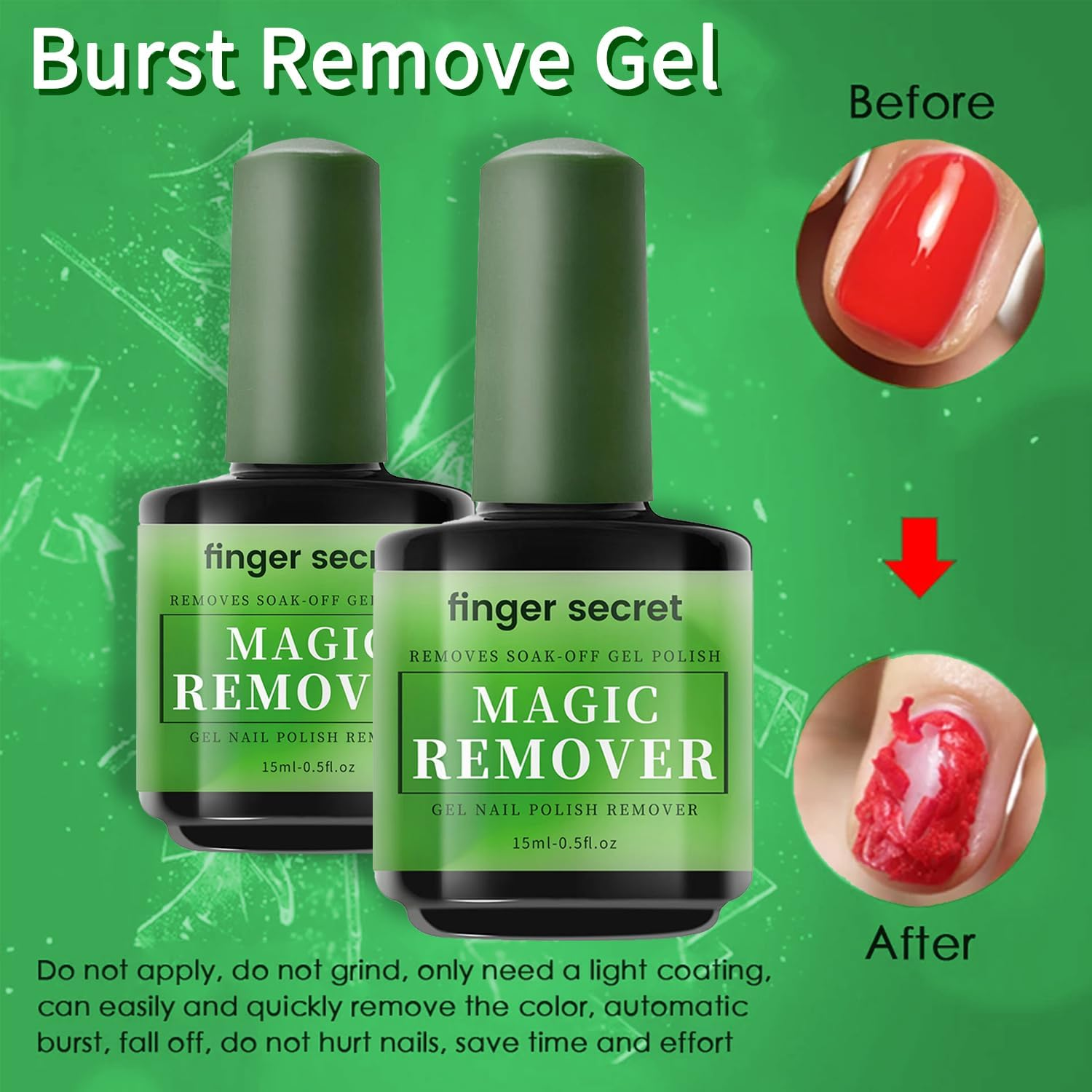 Gel Nail Polish Remover Kit, Fast Efficient Gel Polish Remover for Tough Gel, No Damage to Nails Remove Soak off Nail Gel Polish Portable Magic Remover -0.5Oz image number 3