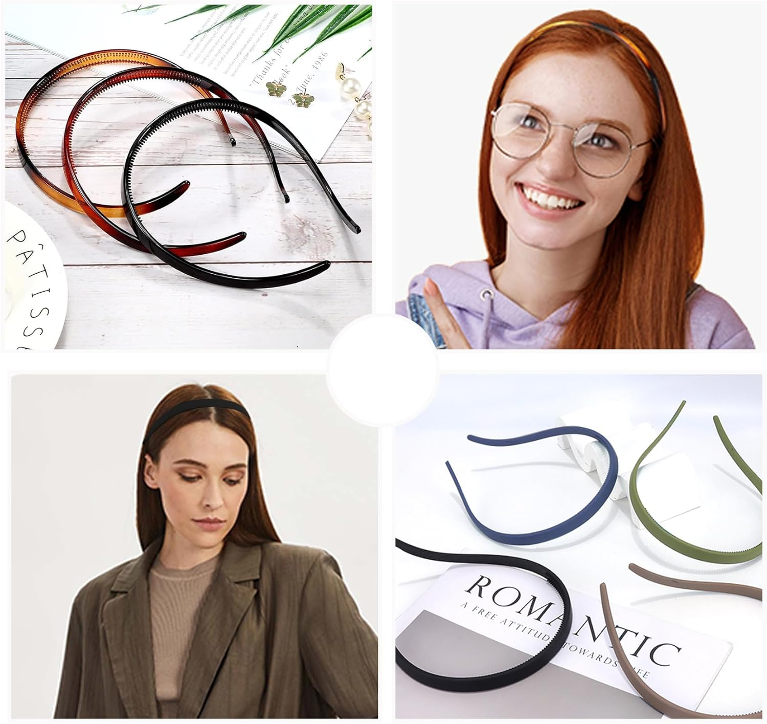 Pack of 11 Hair Bands, No Headache, Hair Band, Flex Headband, No Pressure, Plastic, Simple Headbands, Non-Slip with Teeth, Women and Men, Pressure-Free Headband for Glasses Wearers image number 4