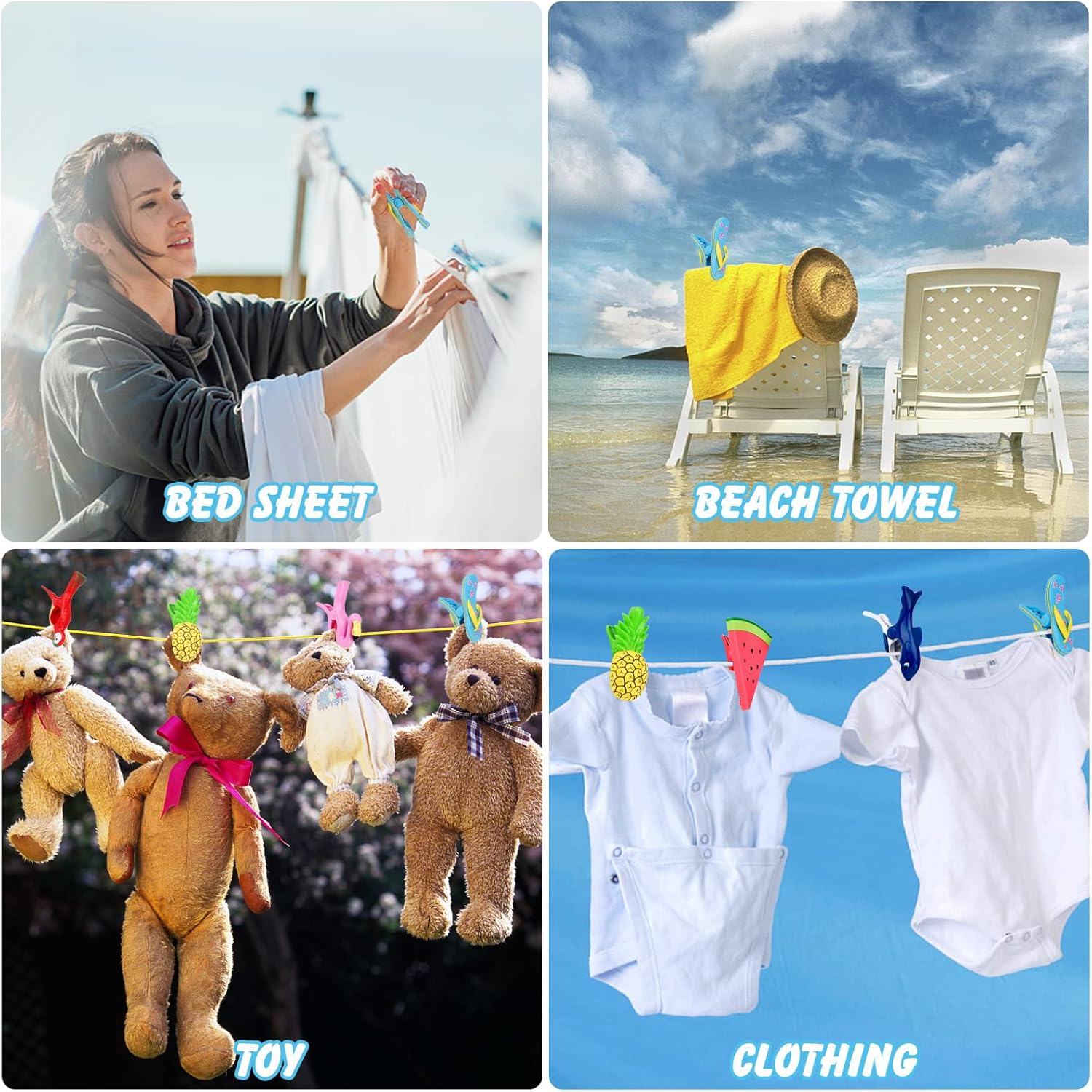 6 Pcs Beach Towel Clips,Beach Towel Pegs,Towel Pegs for Sun Lounger Pool, Flamingo,Parrot,Watermelon,Pineapple Chair Clips Portable Towel Holders Clips,Sunbed Pegs Large Laundry Clothes Pegs image number 6
