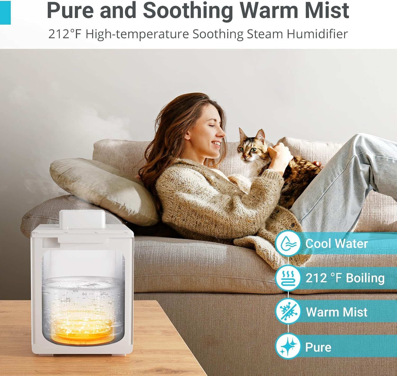 3L Stainless Steel Warm Mist Humidifier with Easy Clean and Warm Steam Function, Healthy Air Mist Humidifiers for Bedroom Living Room, with Sleep Mode and Auto-Off Setting image number 4