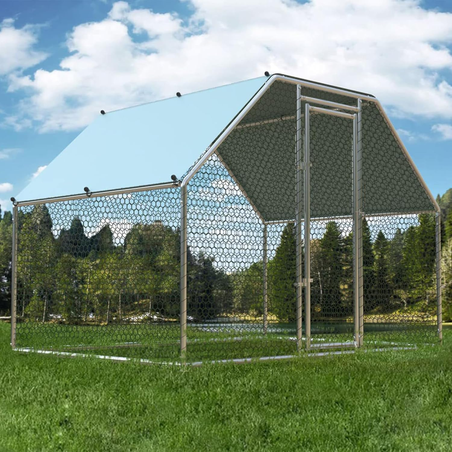 Metal Chicken Coop 2X2X2M Chicken Runs with Cover,Duck Coop Cage for Outdoor Backyard Farm Rabbit Small Animal Dog Poultry Cat Hutch image number 4