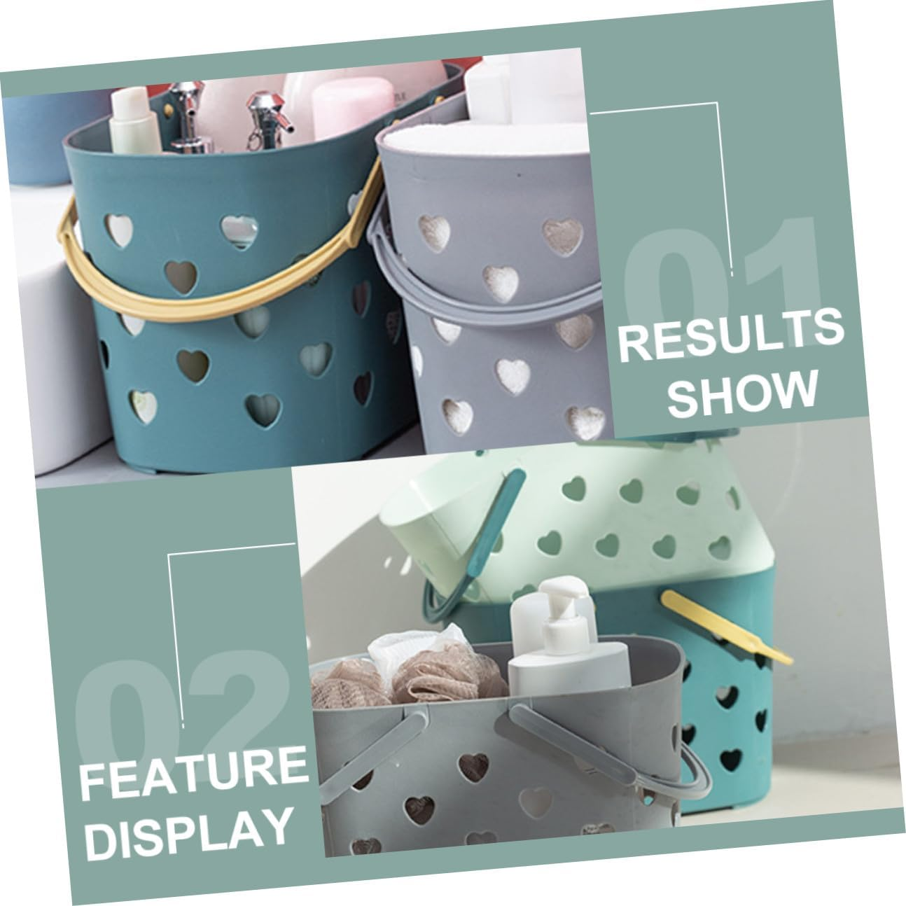 FOYTOKI Portable Hollowed Plastic Shower Basket with Handle for Bathroom Storage Organizer Efficient Drain Design for Towels Soap Makeup and Sundries and Practical Household Storage Holder image number 1