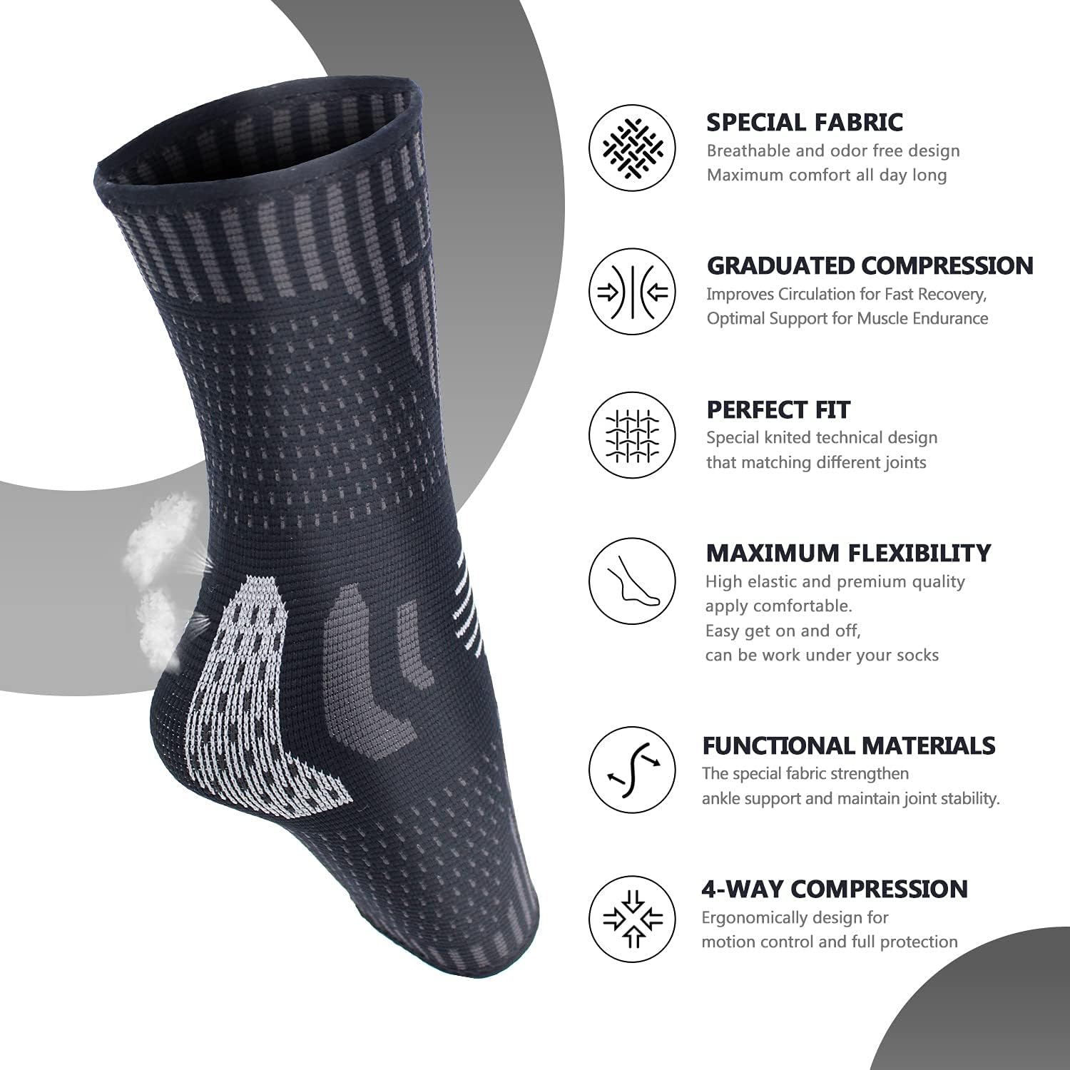 Lusenone Ankle Brace for Women & Men (Pair), Compression Ankle Sleeve- Best Ankle Support Socks for Plantar Fasciitis, Sprained Ankle, Achilles Tendonitis, Foot Pain Relief, Running,Sports image number 3