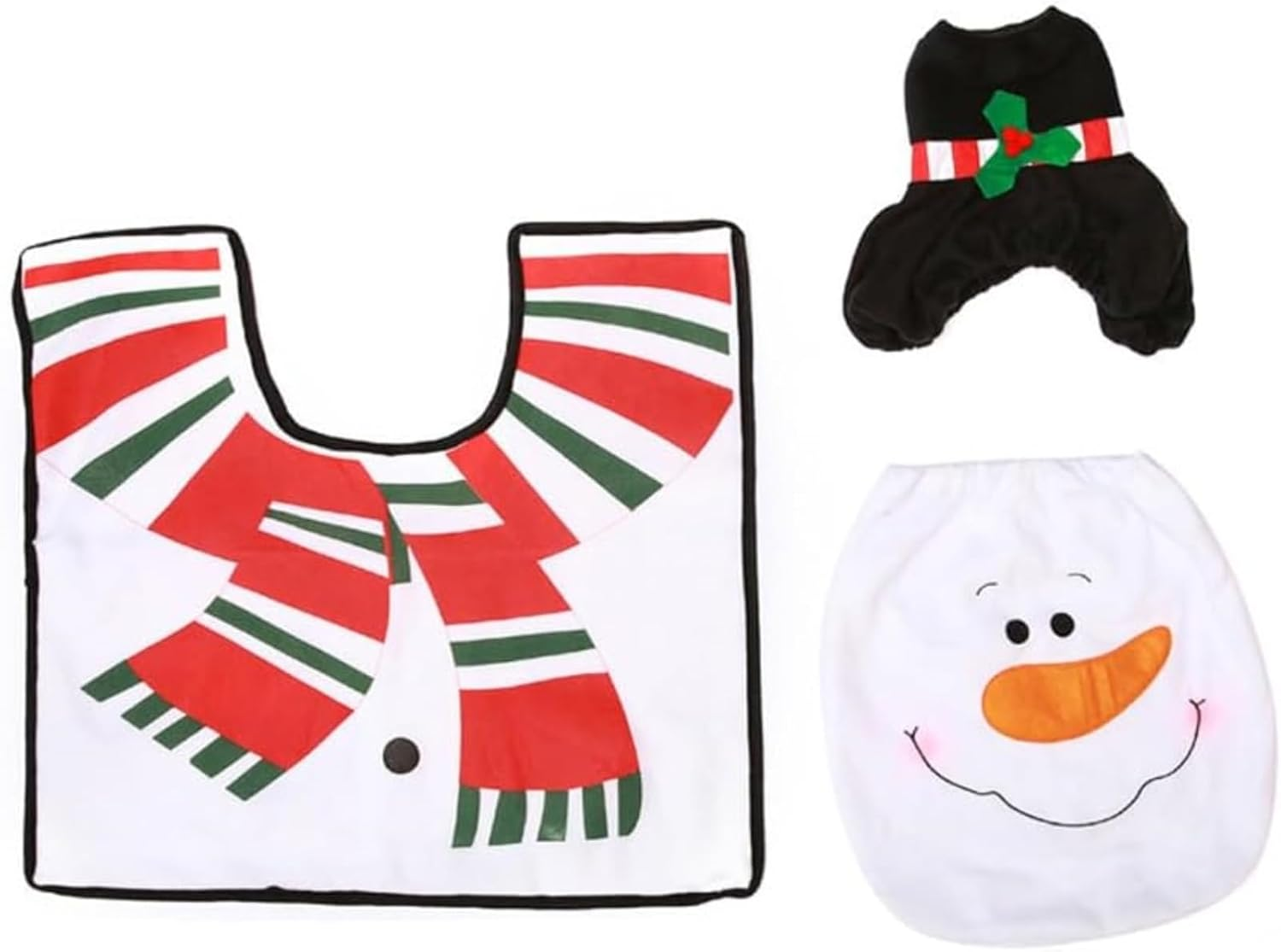 Set of 3 Snowman Christmas Toilet Cover Set, Festive Bathroom Decor with Soft Seat Cover, Tank Lid Cover & Non-Slip Mat for Holiday Home Decoratio image number 2