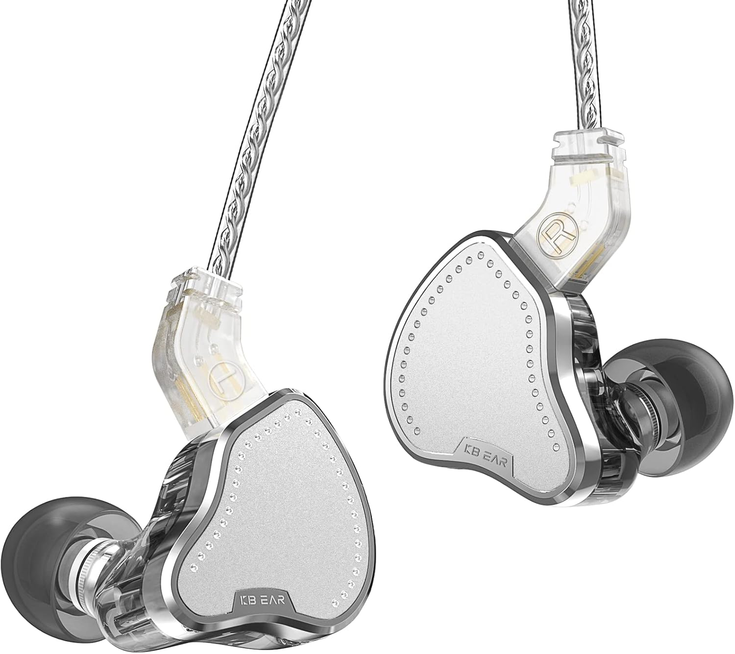 KB2208 Hifi In-Ear Monitor, High Performance DD Unit, Powerful Bass, In-Ear Headphones, Detachable Cable Design, 0.78 Mm, 2 Pin, for Musicians, Singers, Drummers (Silver, Microphone)