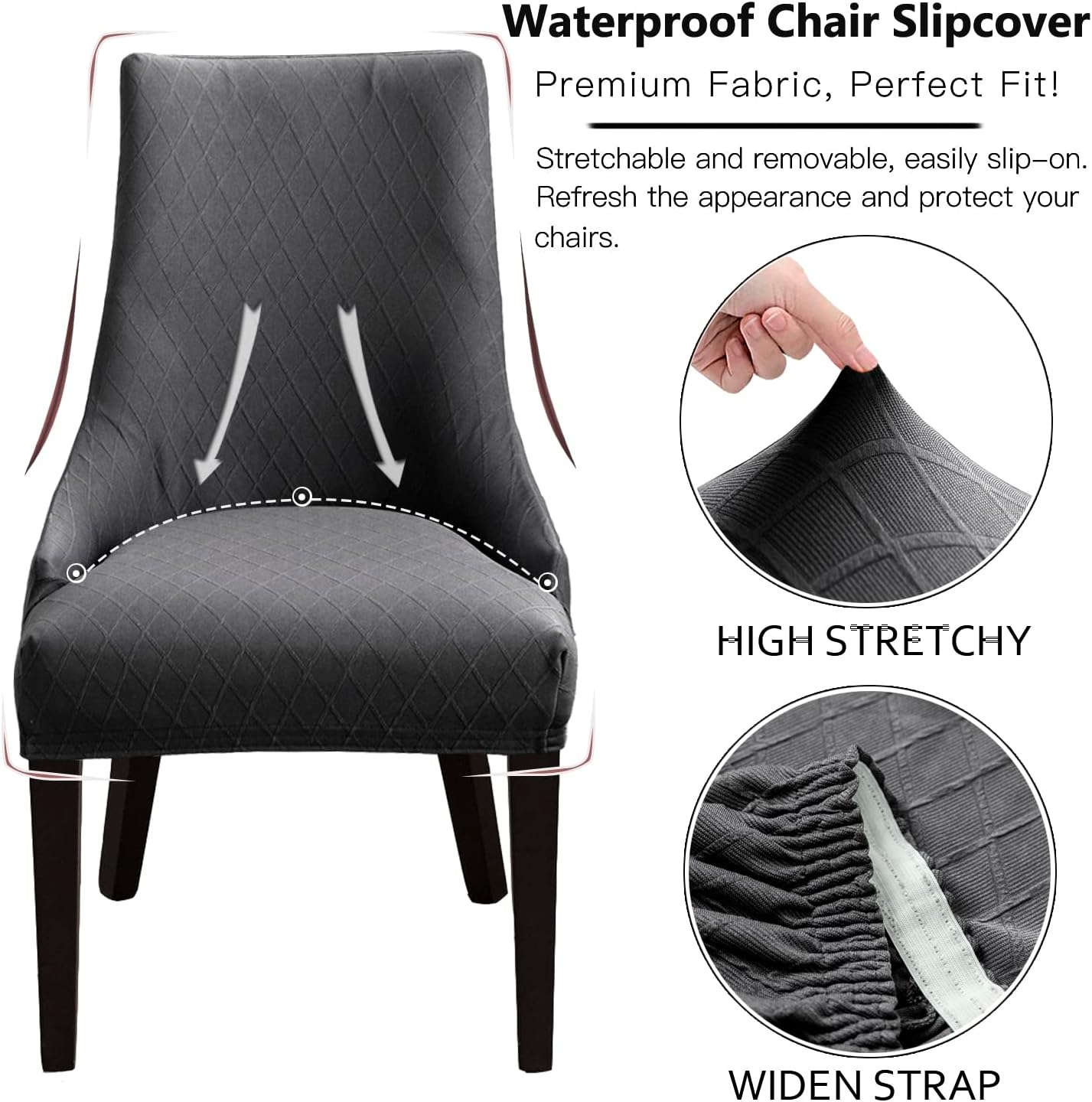 LANSHENG Stretch Rhombic Geometric Wingback Chair Covers Slipcover - Reusable Arm Chair Protector Cover, Washable Dining Chair Covers Protectors for Dining Room (Grey, Set of 2) image number 3