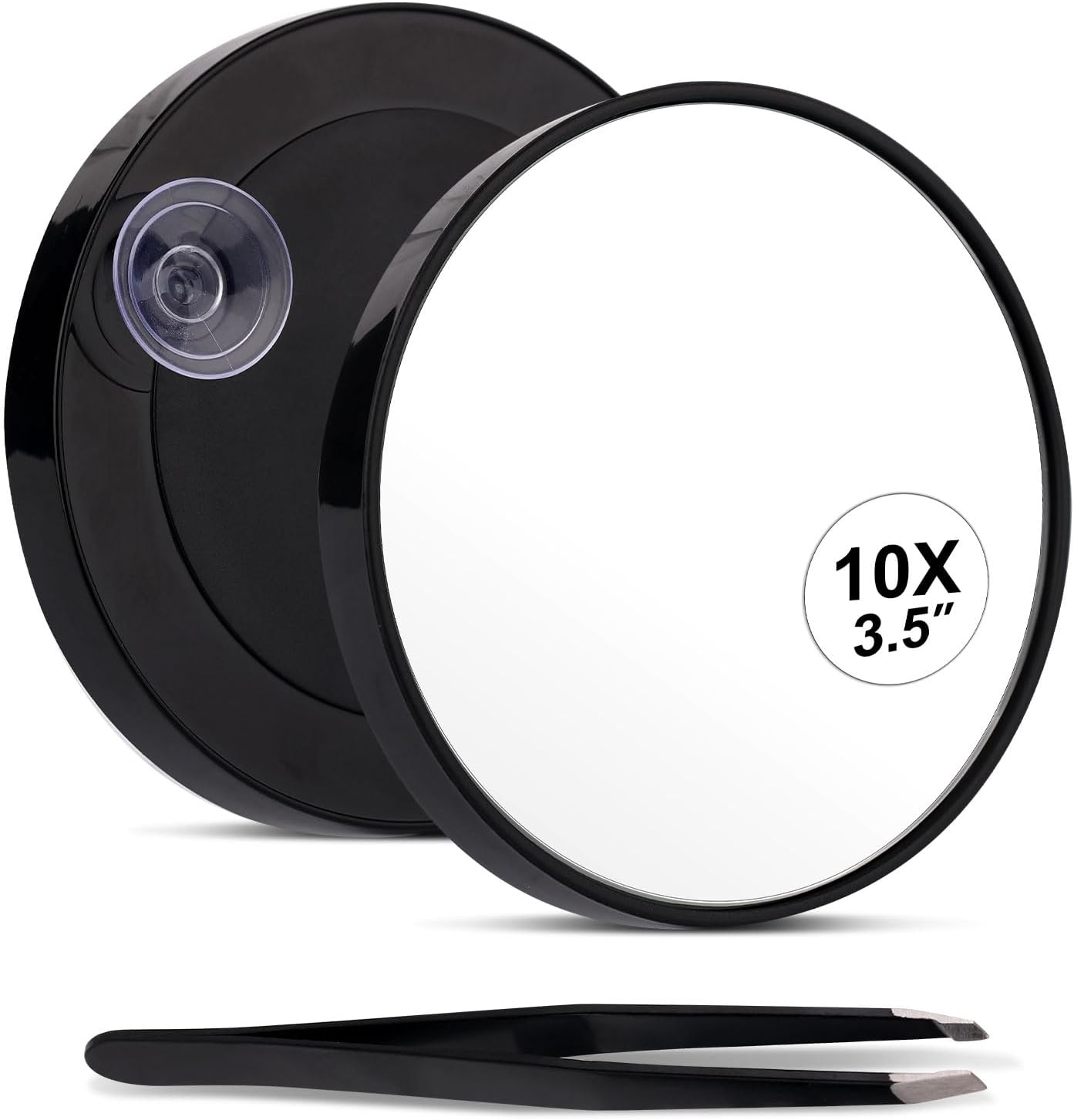 NQEUEPN 10X Magnifying Mirror, Easy Mounting 10X Magnifying Mirror with Suction Cups and Tweezers Magnifying Makeup Mirror Small for Travel Stick on Shower Mirror for Men Women, 3.5 Inch, Black image number 4
