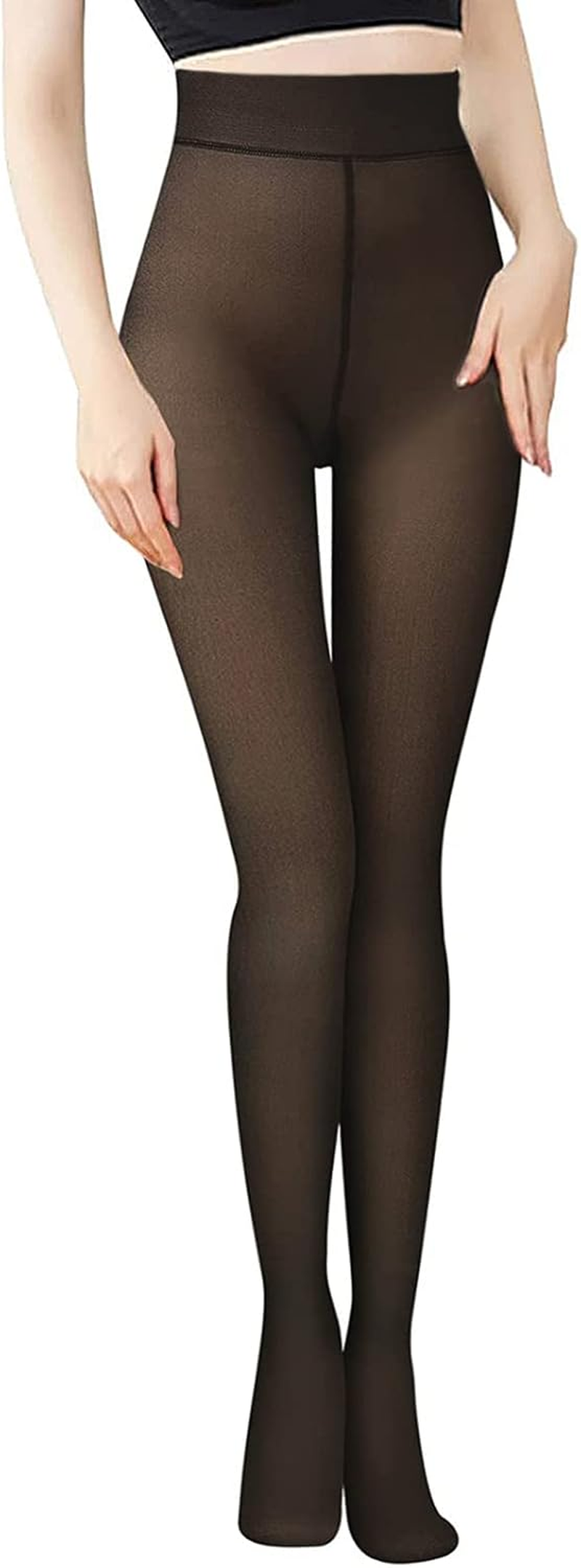 DTWAWA Fleece Lined Tights Sheer Women - Fake Translucent Warm Pantyhose Leggings Sheer Thick Tights