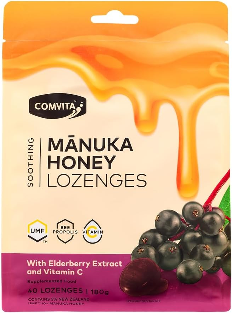 Comvita Soothing Mānuka Honey Lozenges - Elderberry (With Vitamin C and Bee Propolis), 40 Lozenges image number 3