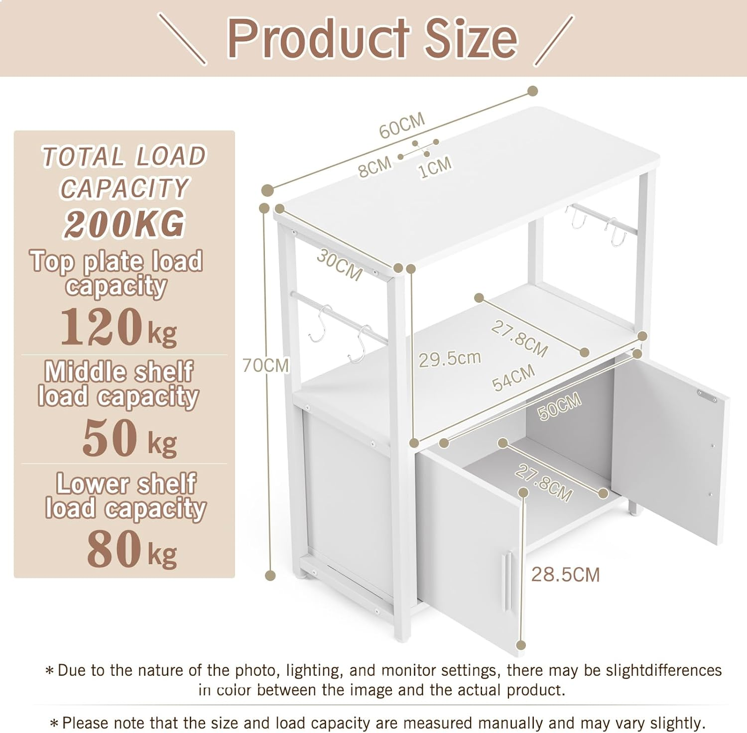 DEWEL Aquarium Stand, Fish Tank Cabinet Stand with 3-Tier Storage, Heavy Duty Terrarium Stand Rack for Home Office, Lbs Load Capacity 60 X 30 X 70Cm (L X W X H), White image number 2