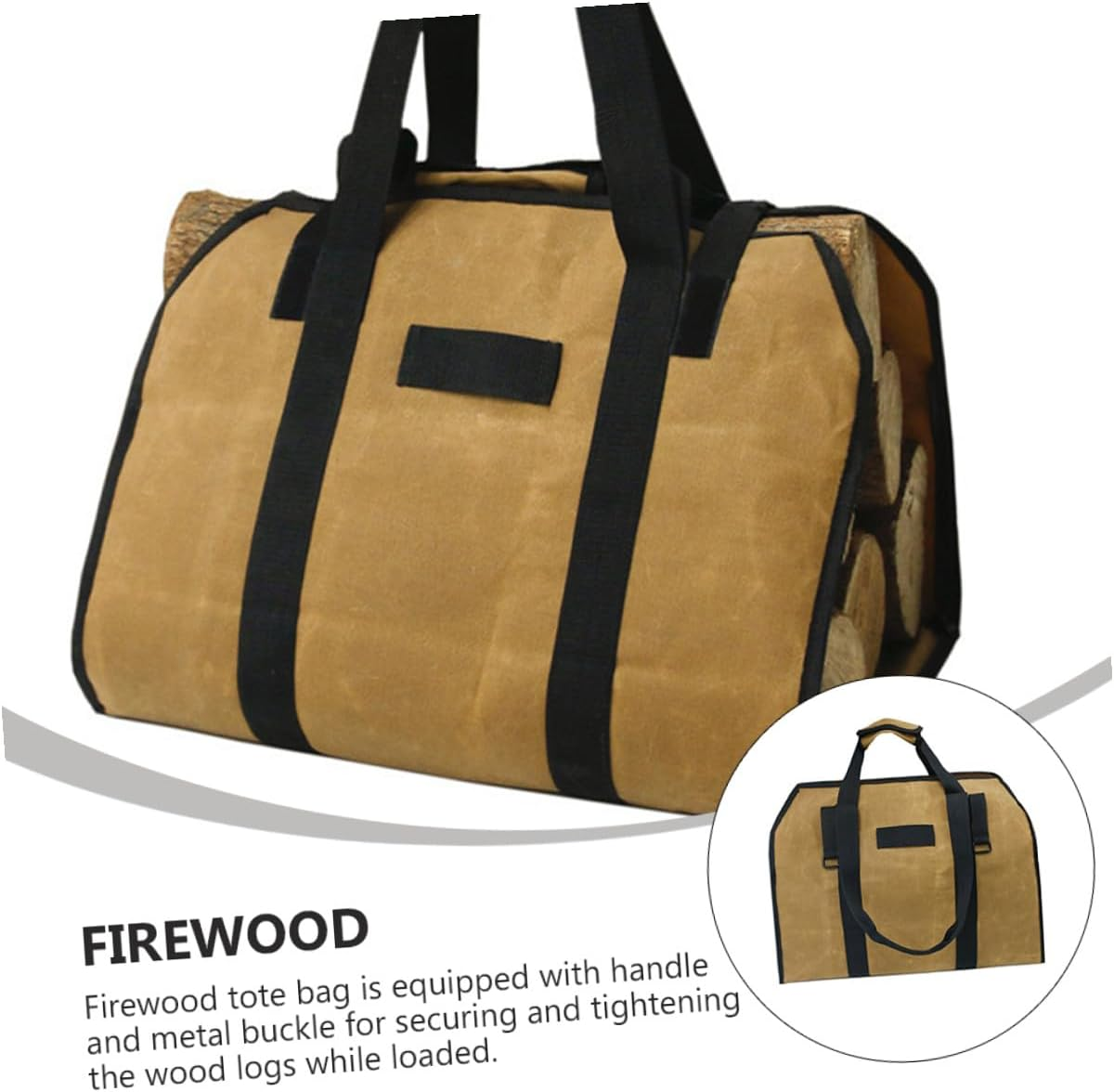 Capacity Waxed Canvas Firewood Tote Bag Firewood Carrier with Padded Handles Log Handbag for Outdoor Fireplace and Camping Use image number 1