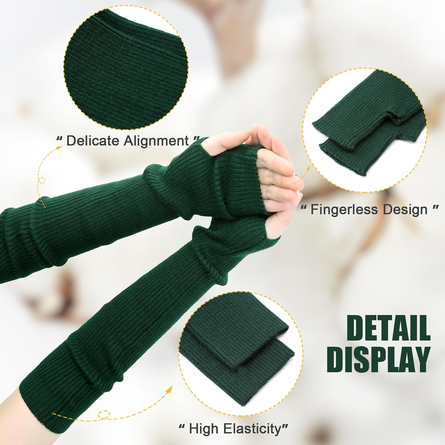 SEYUFN Winter Fingerless Long Gloves for Women Cashmere Blended Knitted Arm Warmers Super Soft Black Arm Sleeves image number 4